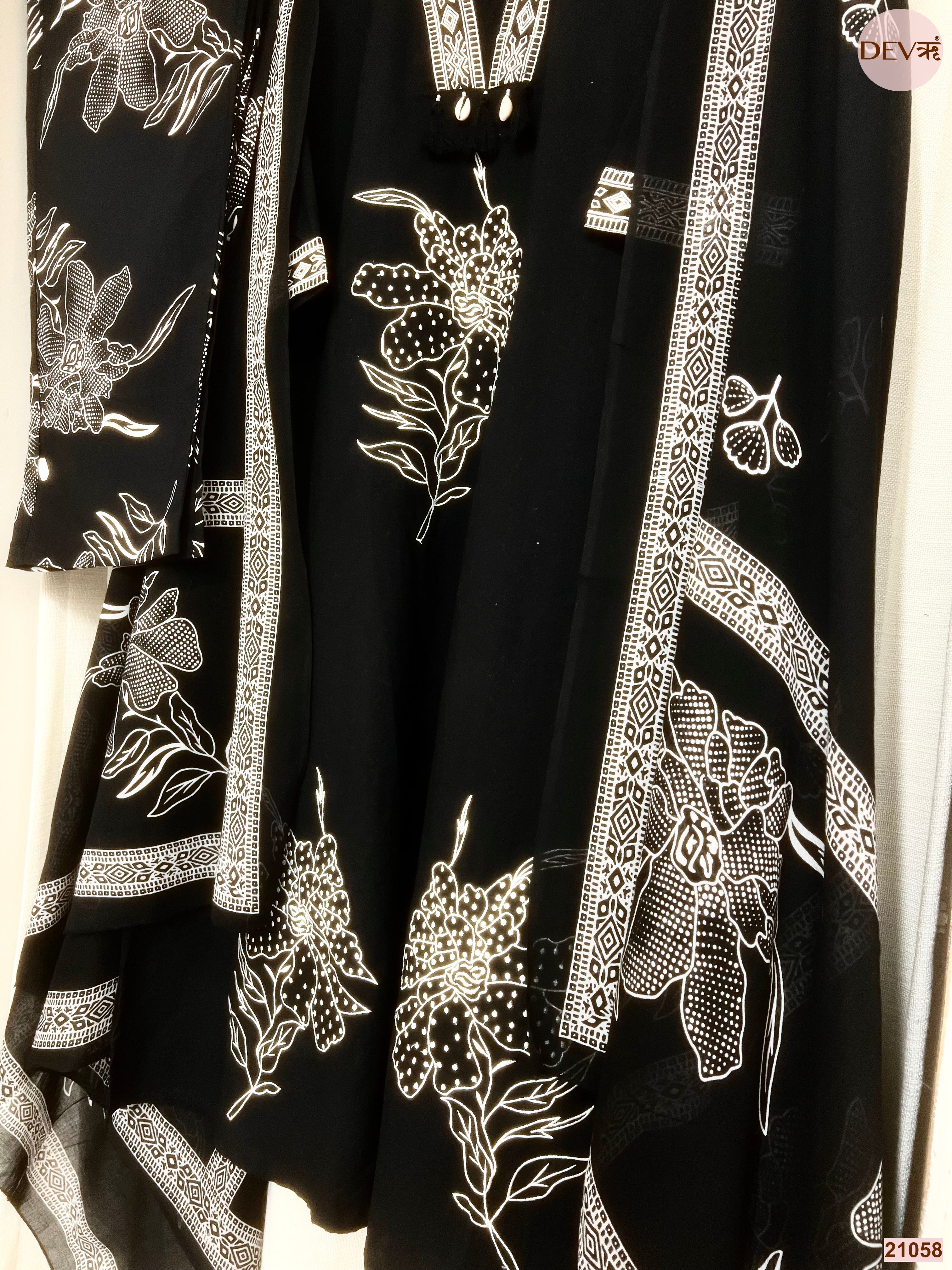 Noor Cotton Slub Printed Black 3-Piece Set (Devri – D.No 21058)