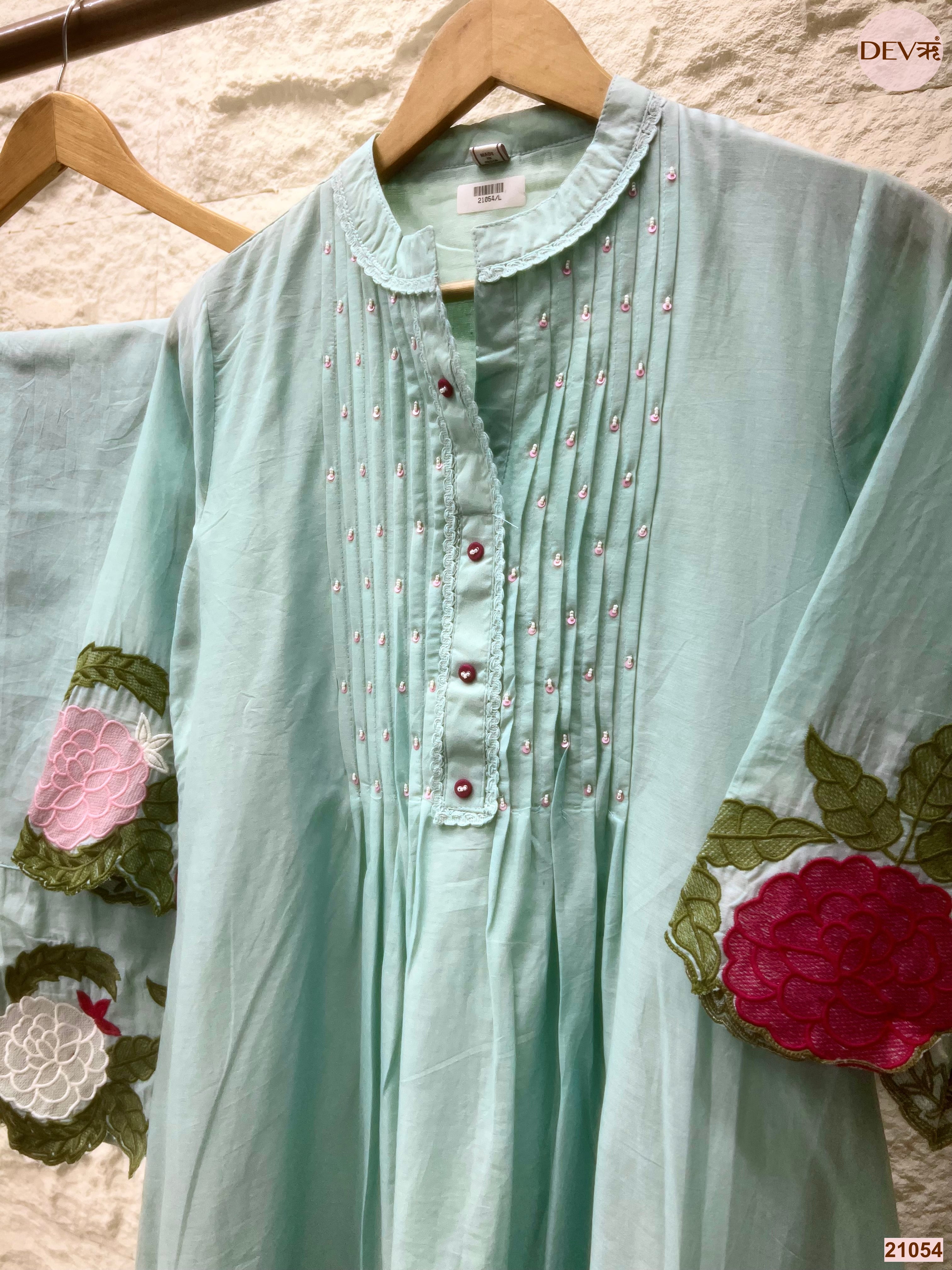 Gulnaar Mul Chanderi Embroidered Mint 2-Piece Set (Devri – D.No 21054)