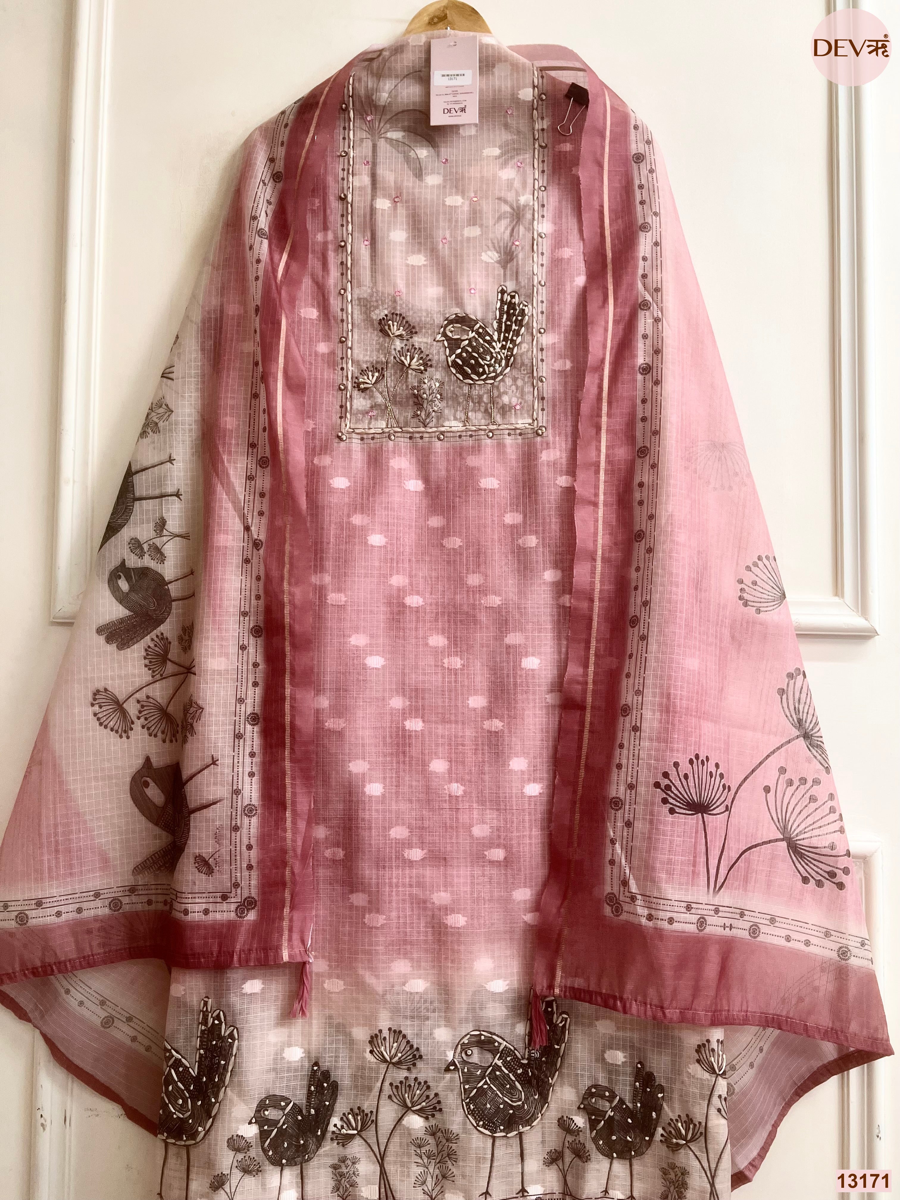 Pink Kota Printed Unstitched 3-Piece Suit (Devri – D.No 13171)