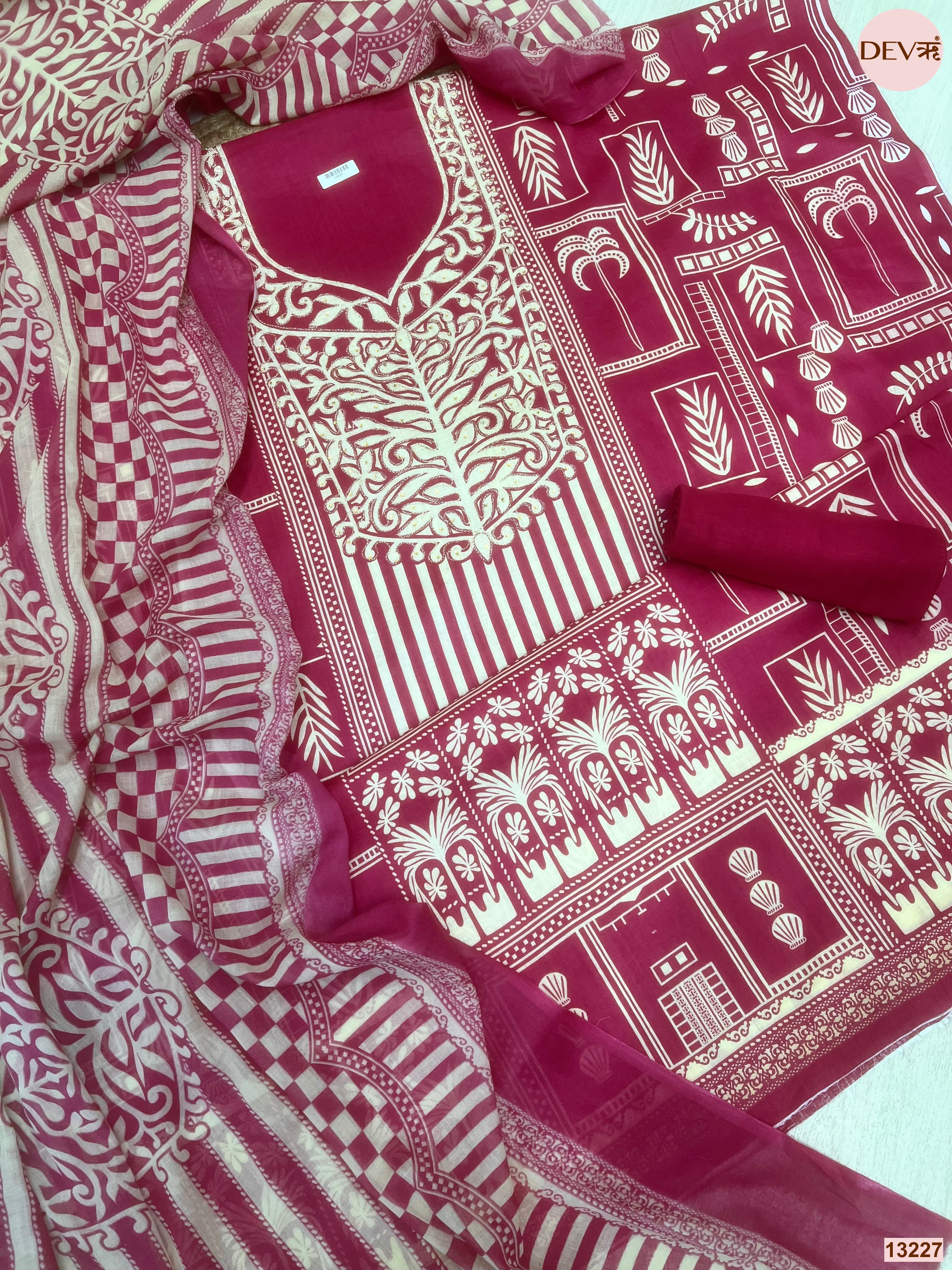 Magenta Cotton Printed Unstitched 3-Piece Suit (Devri – D.No 13227)