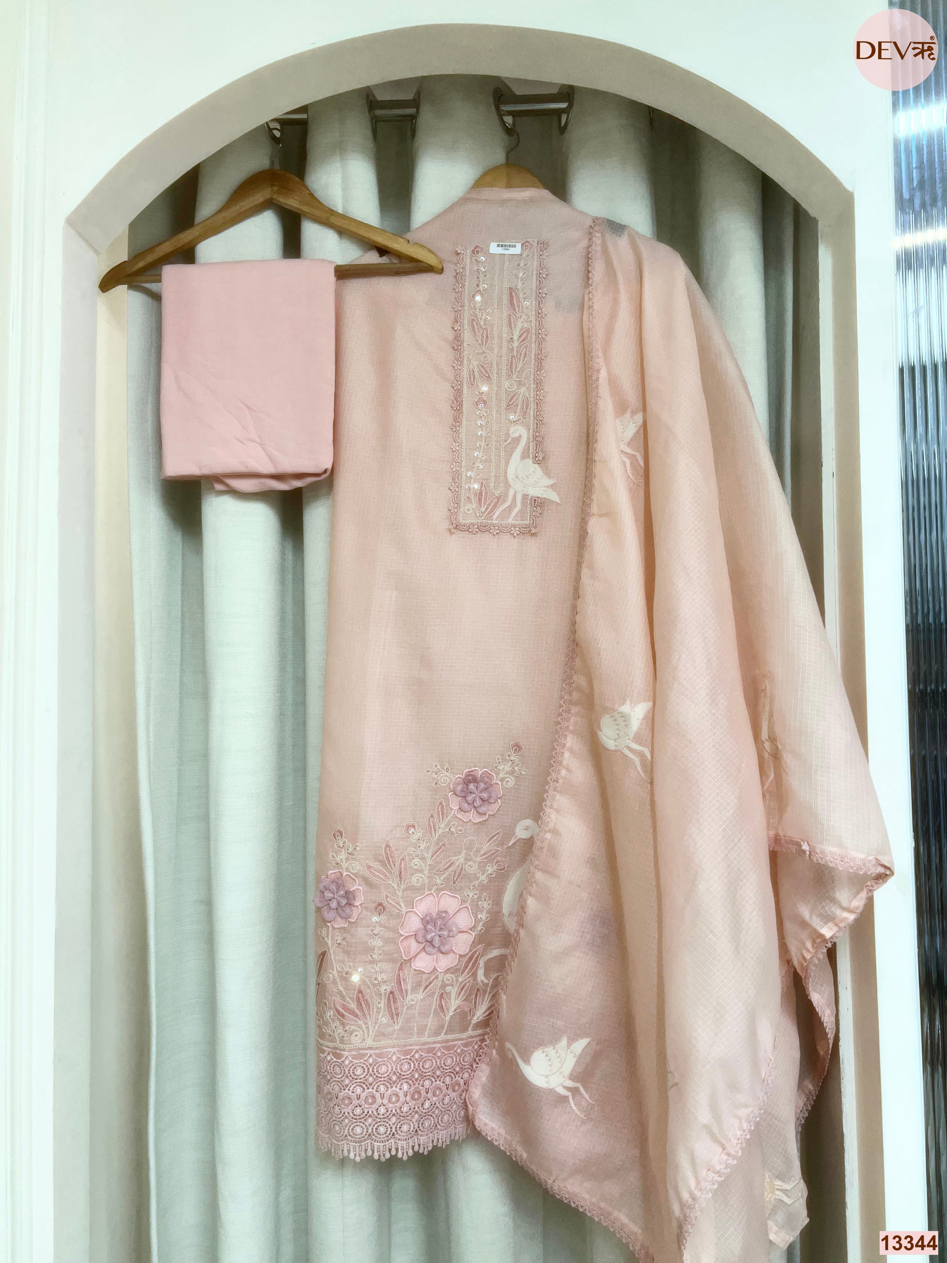 Pink Kota Embroidered Unstitched 3-Piece Suit (Devri – D.No 13344)