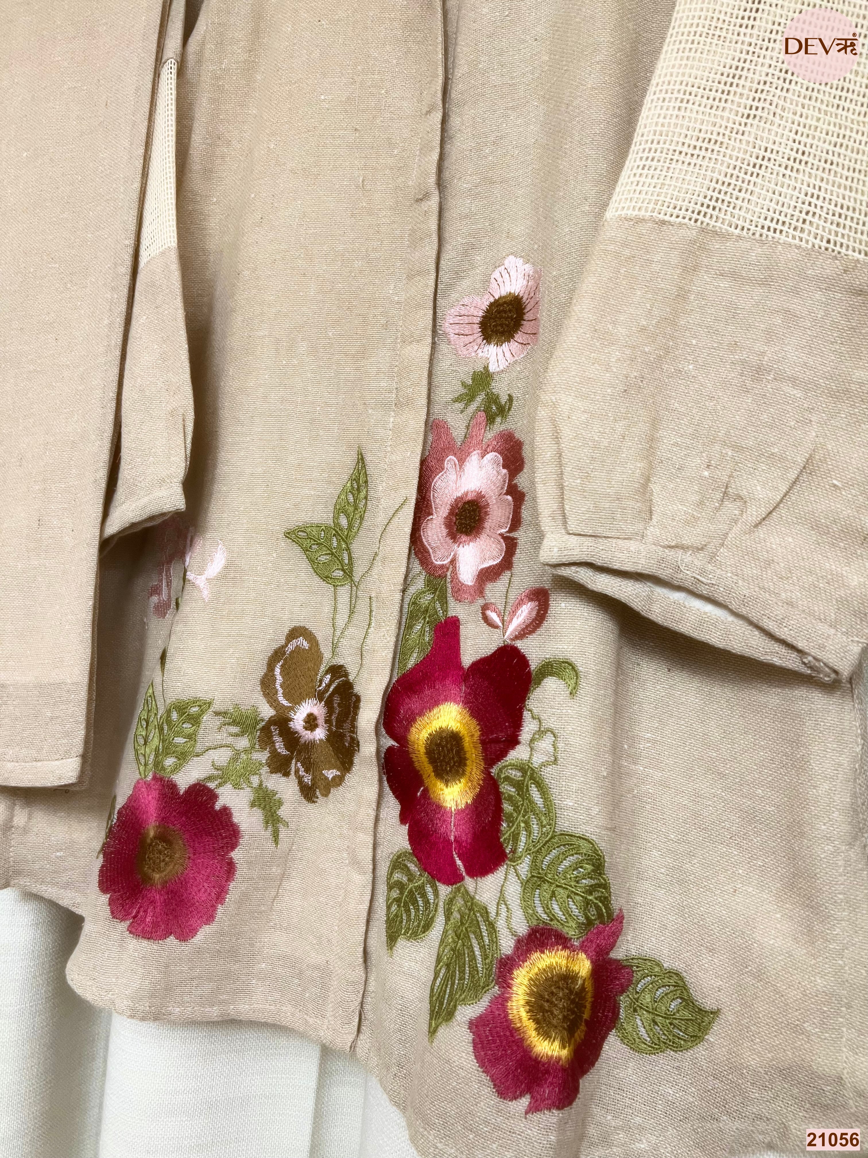 Gulnaar Khadi Cotton Embroidered Beige 2-Piece Set (Devri – D.No 21056)