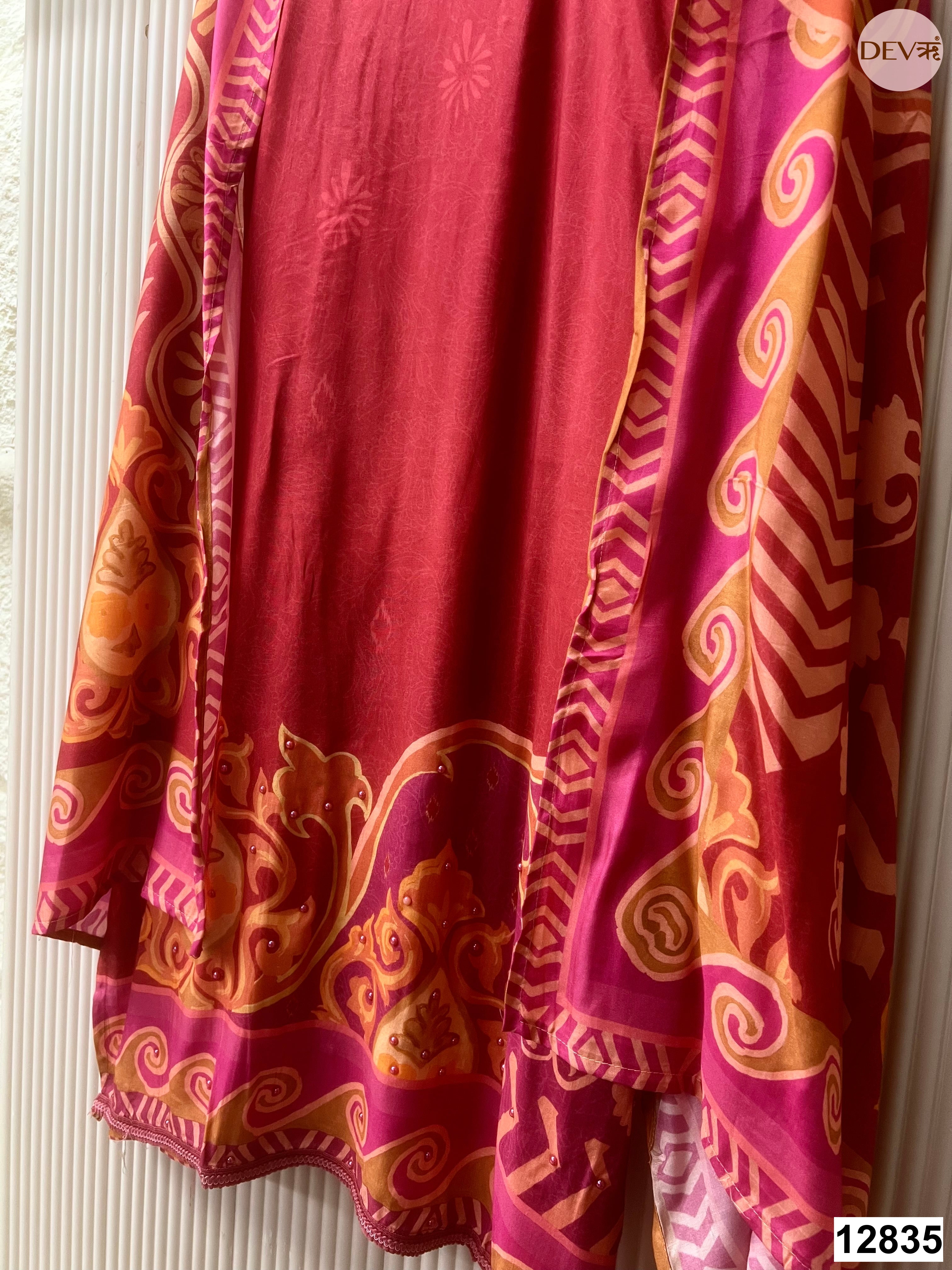 Maroon Muslin Printed Unstitched 3-Piece Suit (Devri – D.No 12835)