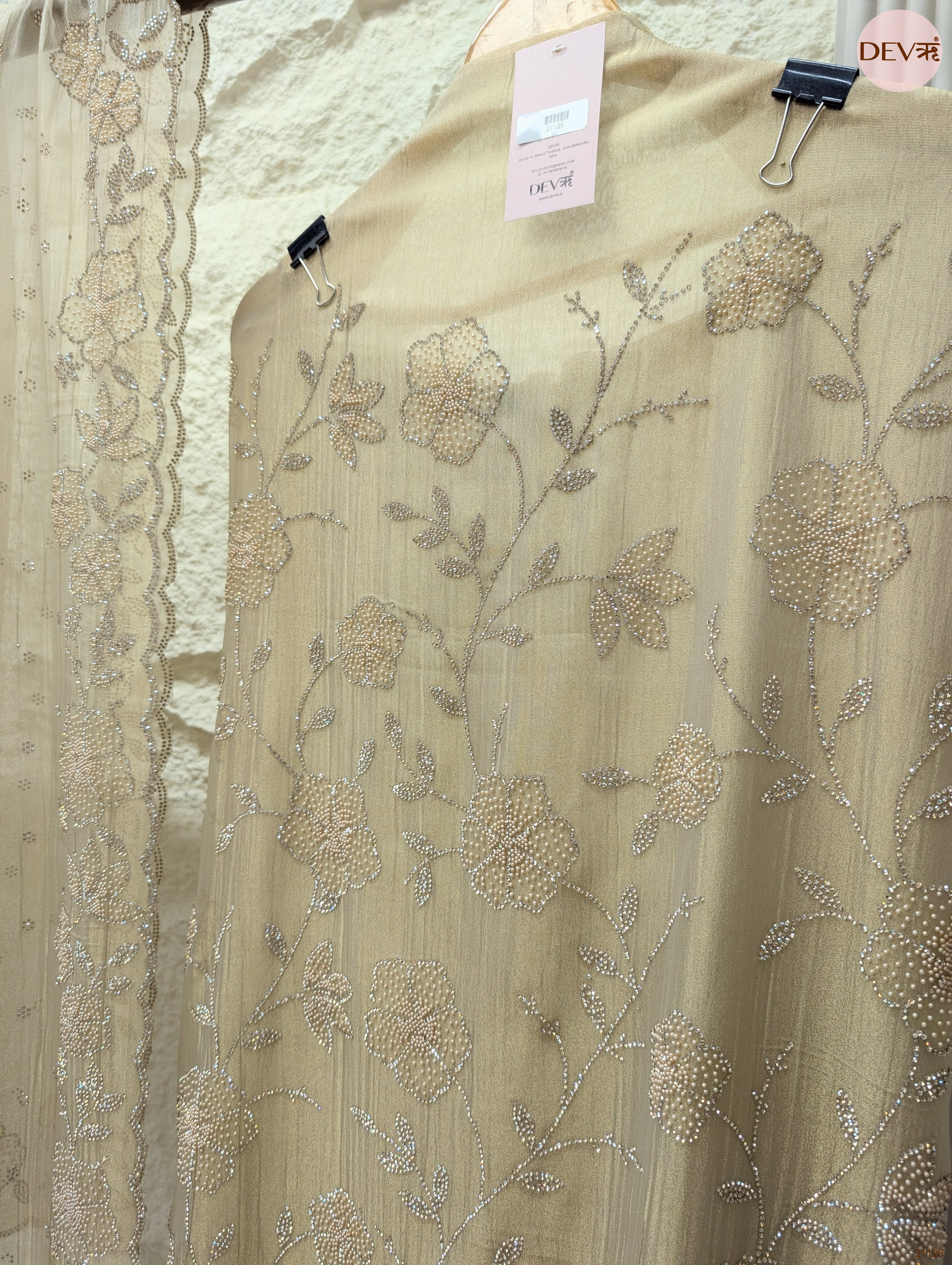 Beige Pure Tissue Crush Silk Hand Unstitched 3-Piece Suit (Devri – D.No 21125)