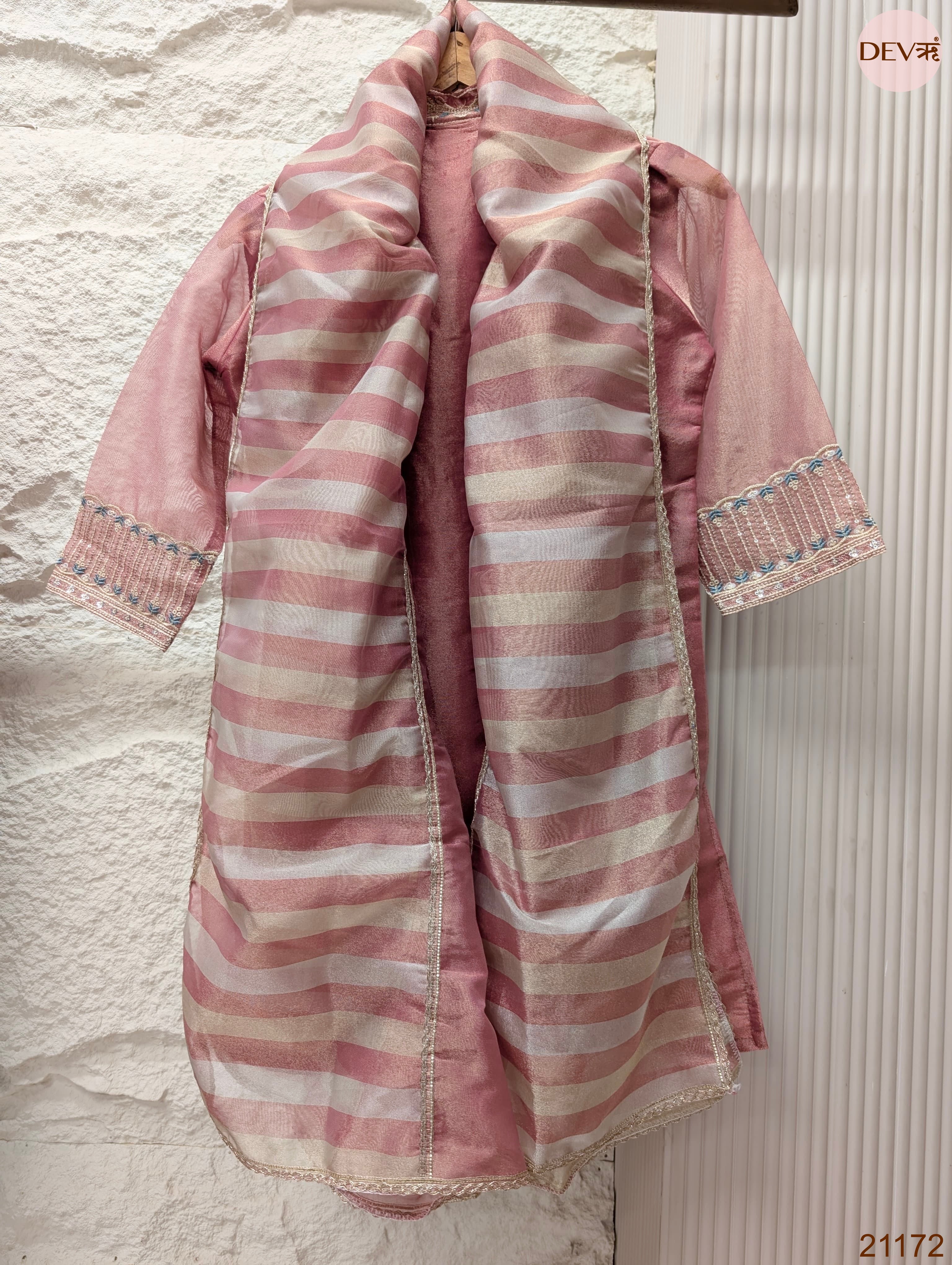Gulnaar Tissue silk Embroidered Pink 3-Piece Set (Devri – D.No 21172)
