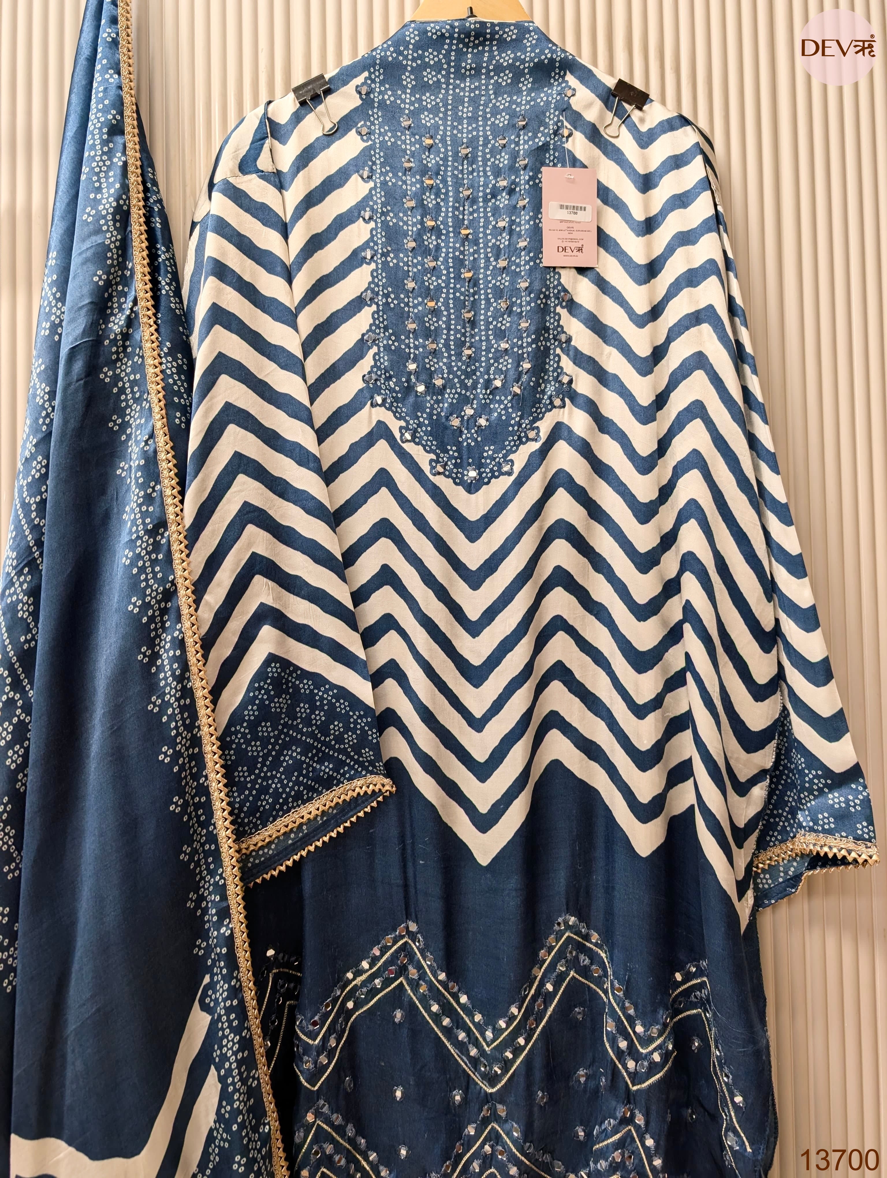Blue Pure Gajji Silk Printed Unstitched 3-Piece Suit (Devri – D.No 13700)
