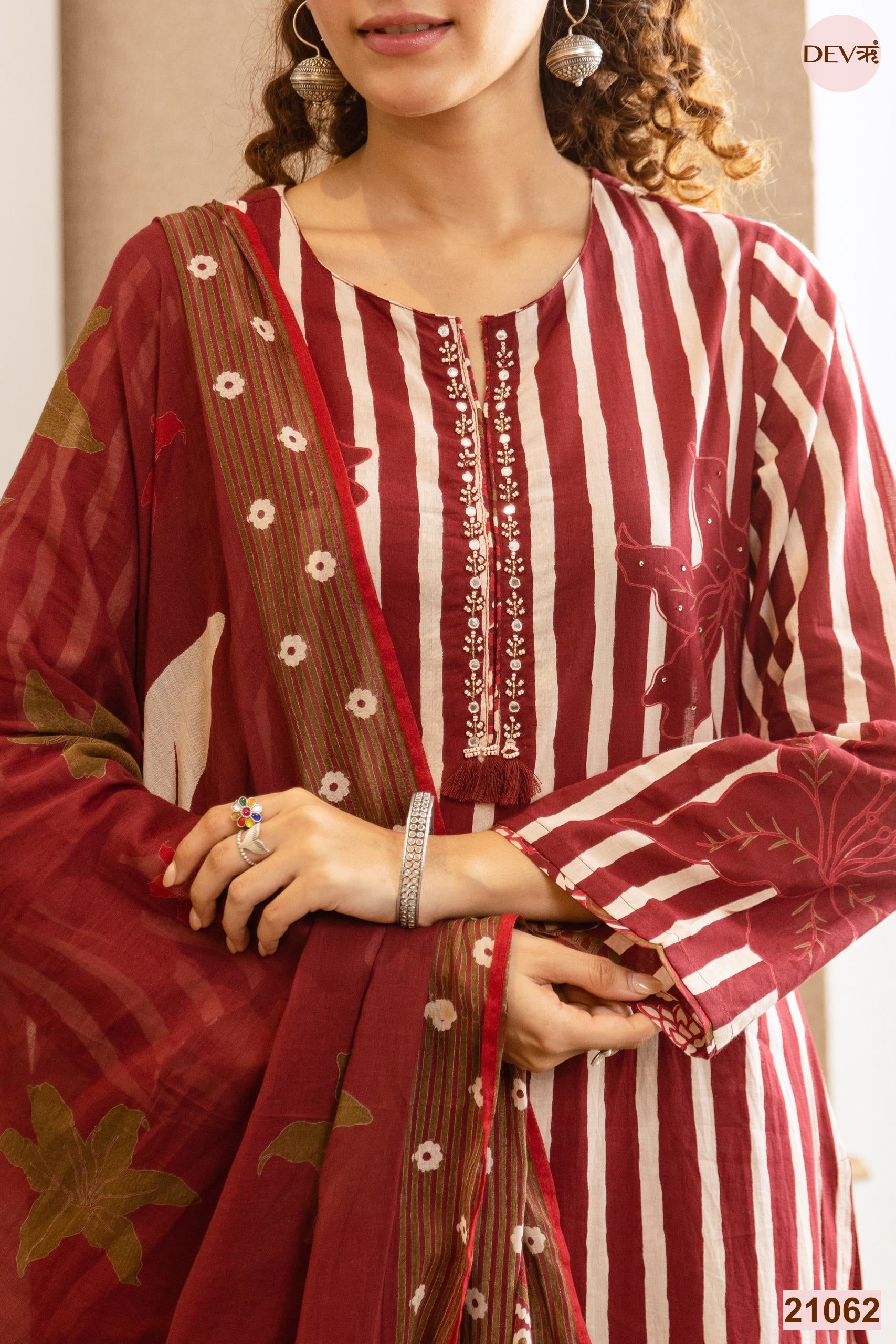 Gulnaar Cotton Printed Maroon 3-Piece Set (Devri – D.No 21062)