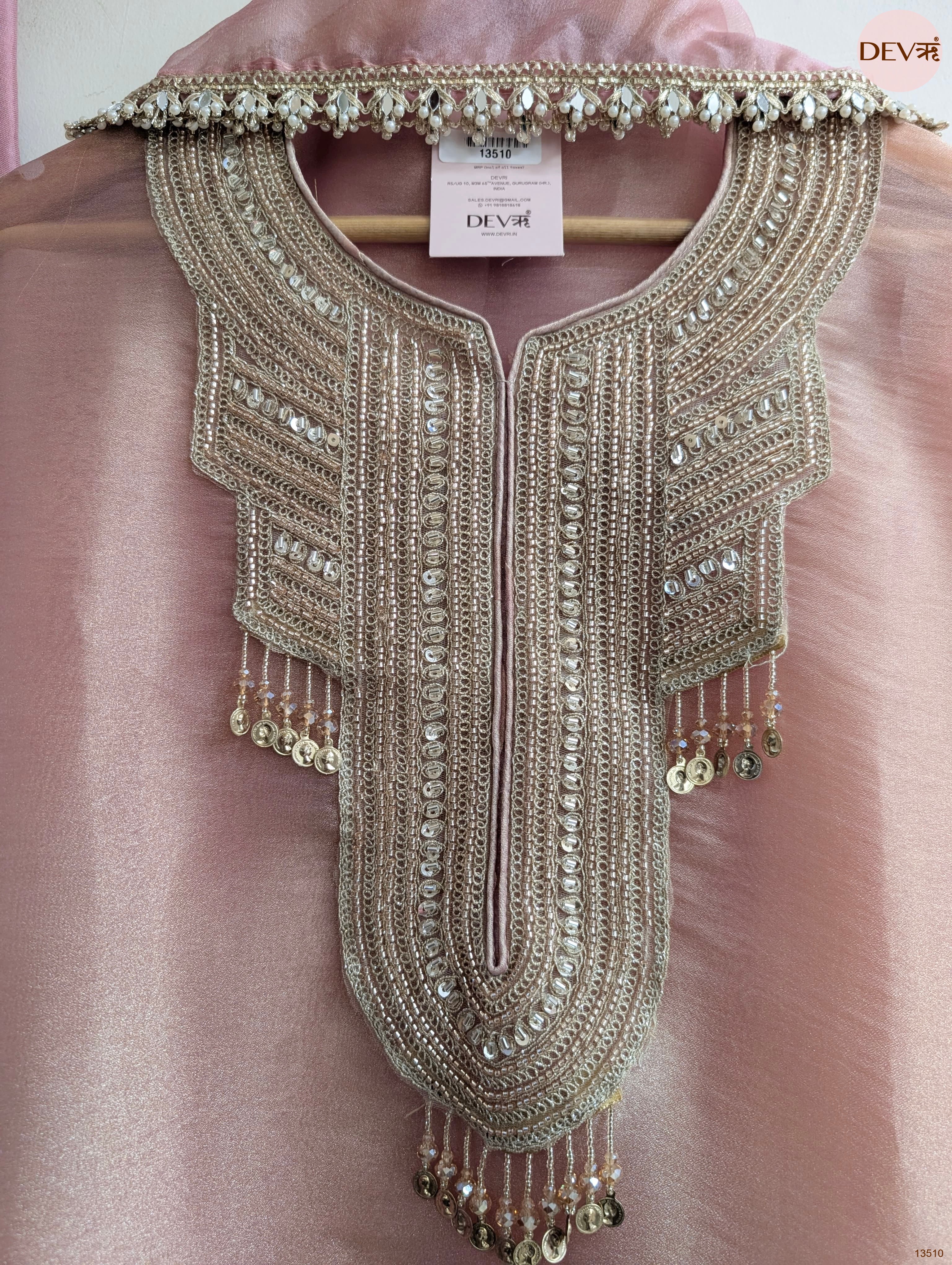 Pink Tissue Silk Hand Unstitched 3-Piece Suit (Devri – D.No 13510)
