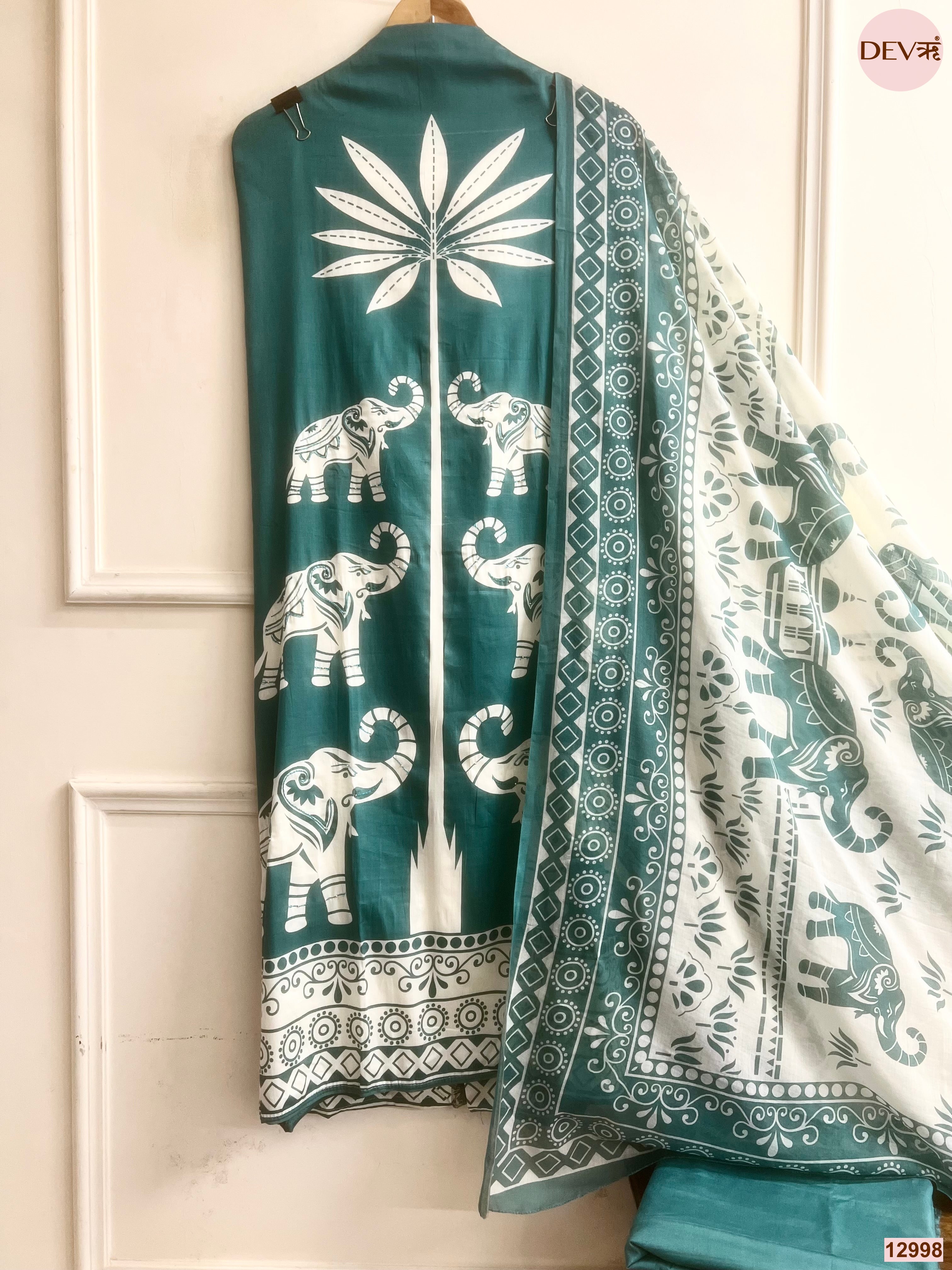 Teal Jam Cotton Printed Unstitched 3-Piece Suit (Devri – D.No 12998)