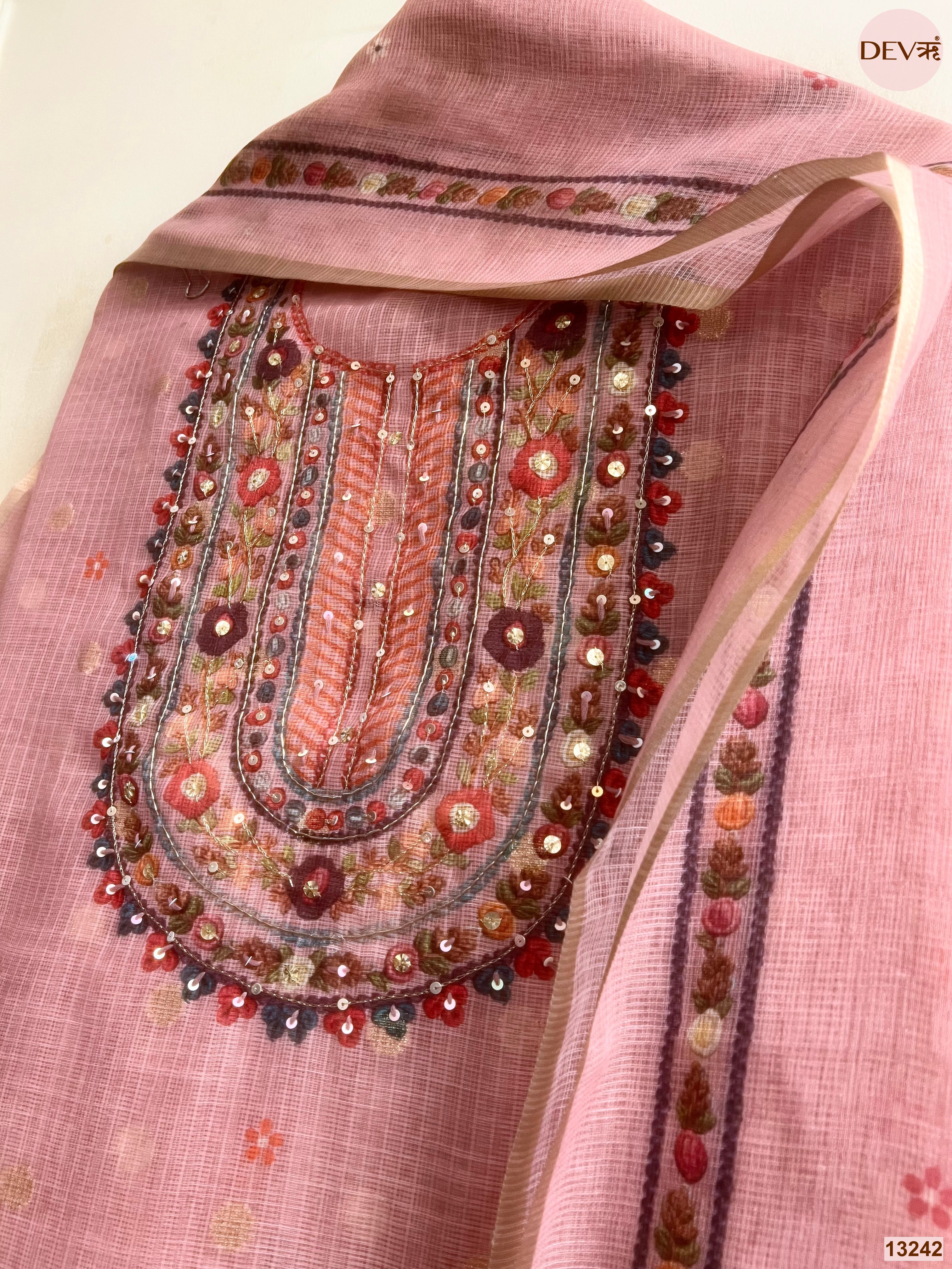 Pink Kota Printed Unstitched 3-Piece Suit (Devri – D.No 13242)