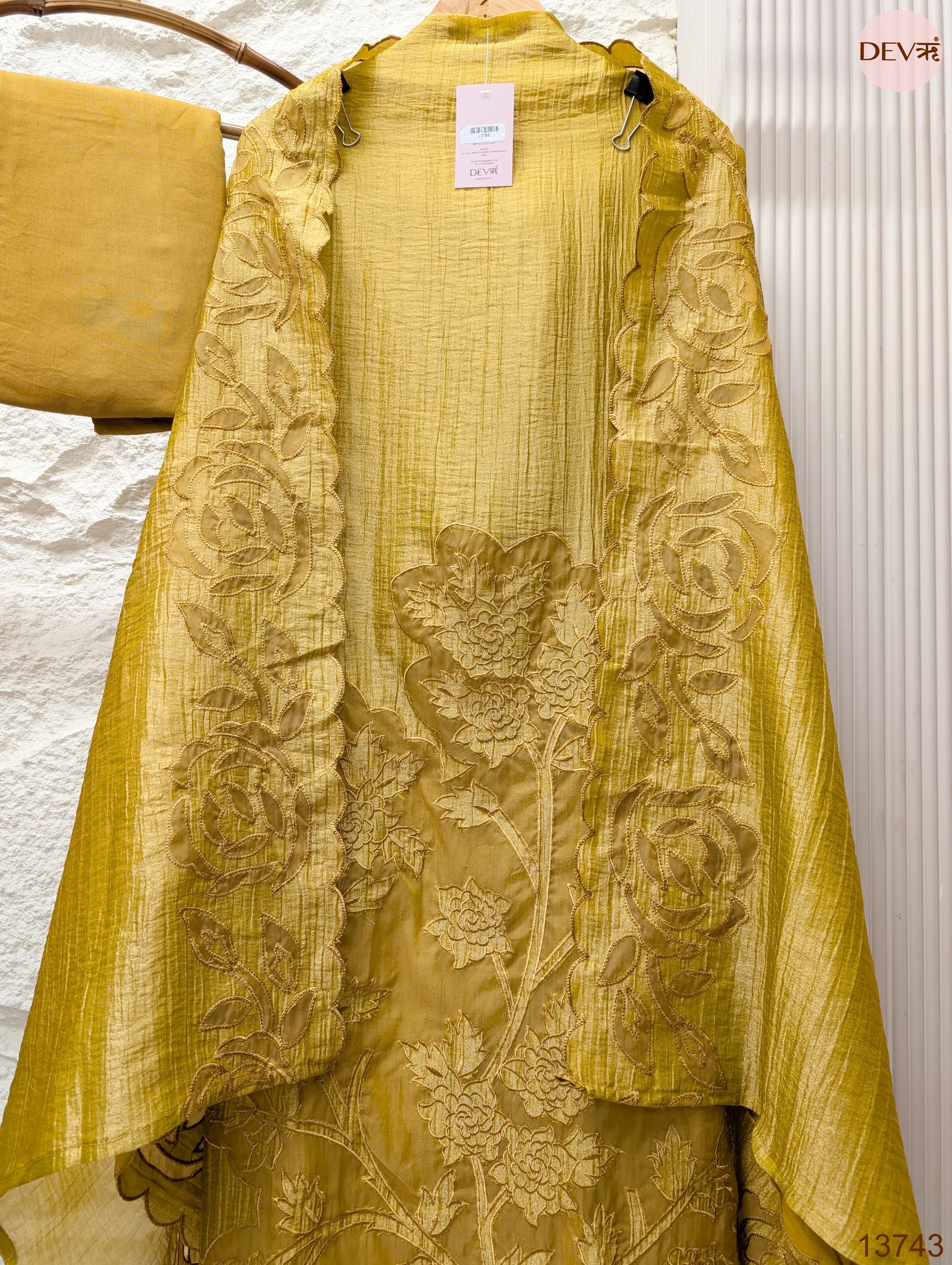 Mustard Tissue Crush Silk Embroidered Unstitched 3-Piece Suit (Devri – D.No 13743)