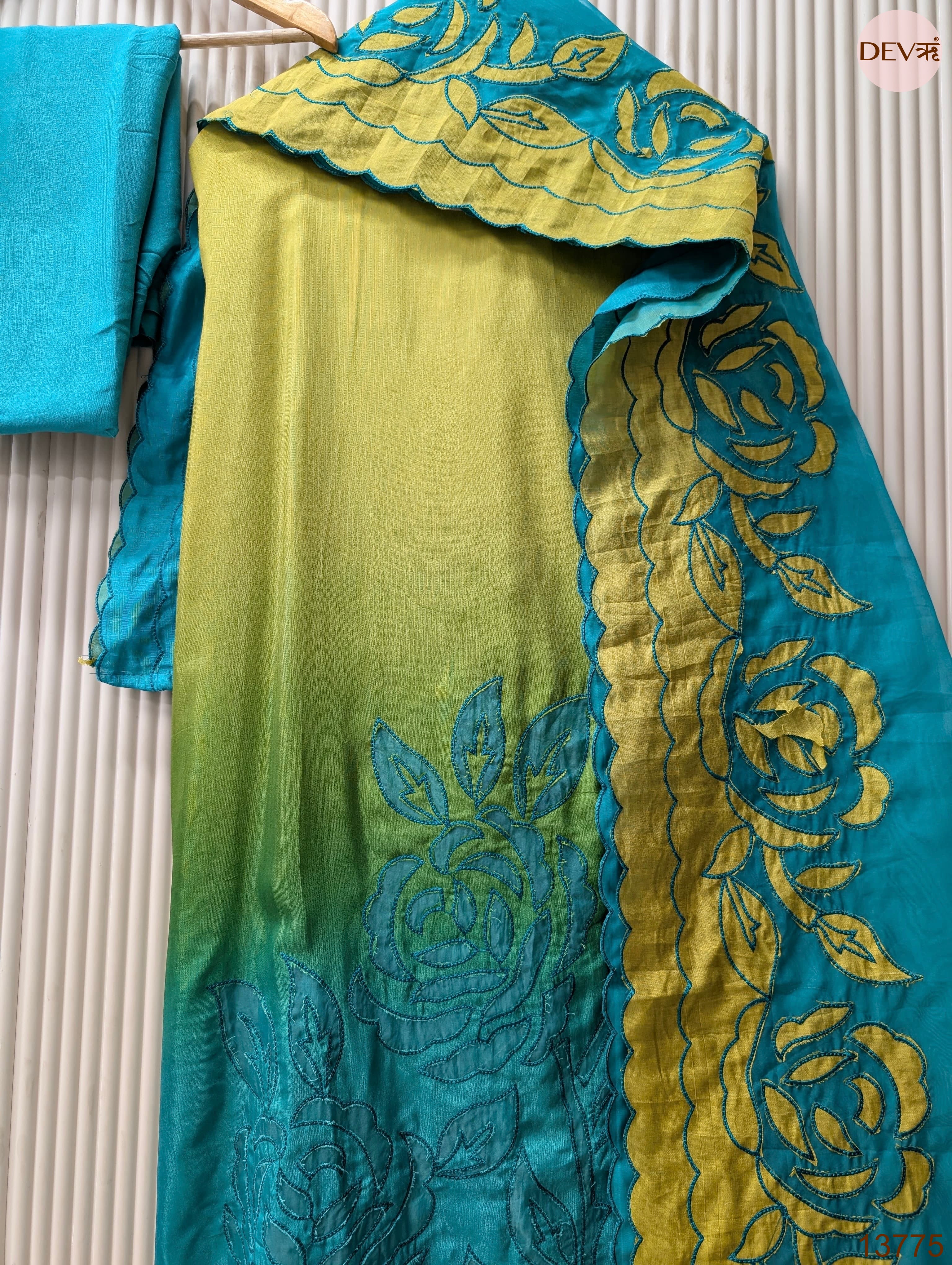 Blue Muslin Embroidered Unstitched 3-Piece Suit (Devri – D.No 13775)