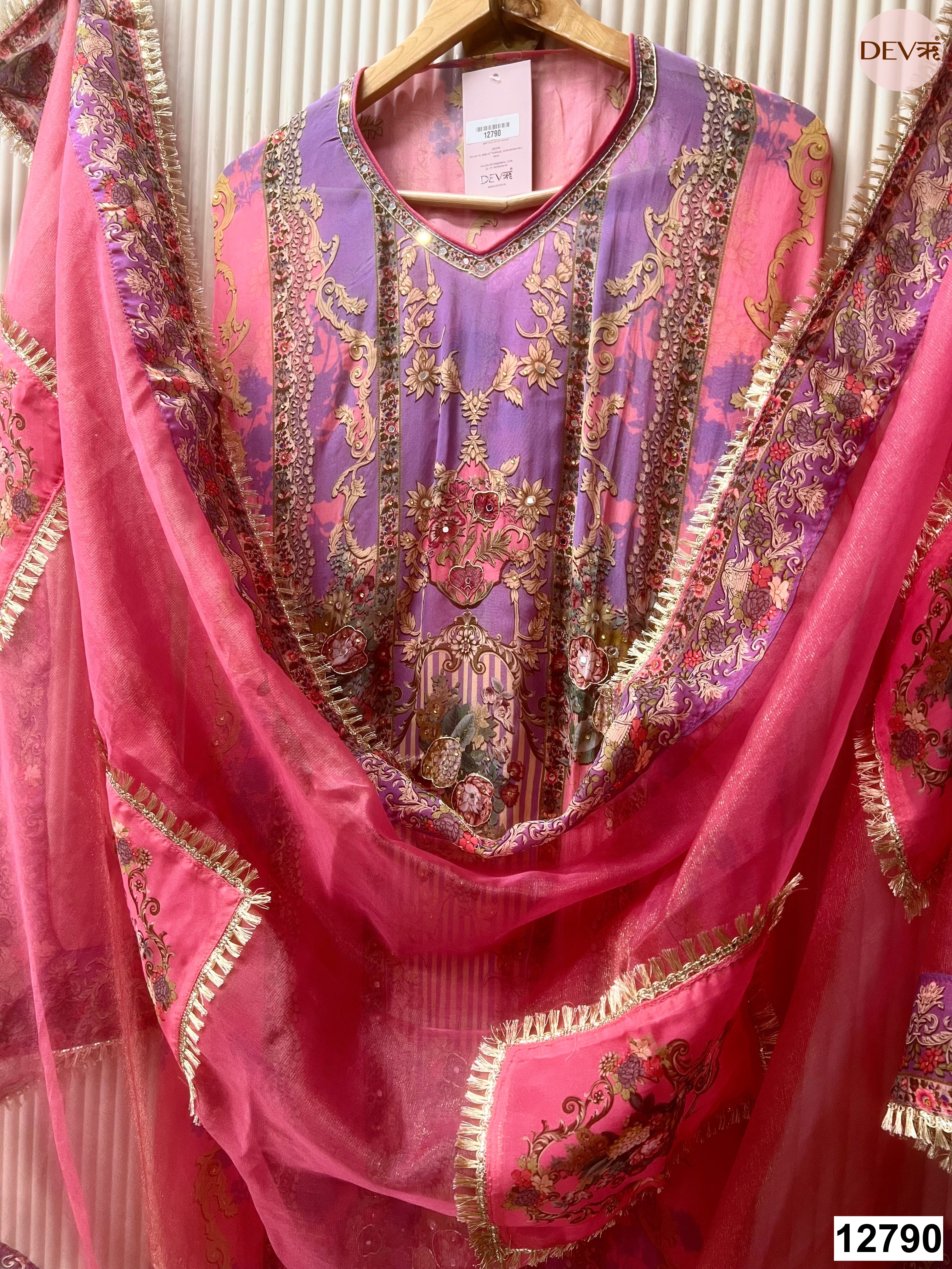 Purple Organza Printed Unstitched 3-Piece Suit (Devri – D.No 12790)