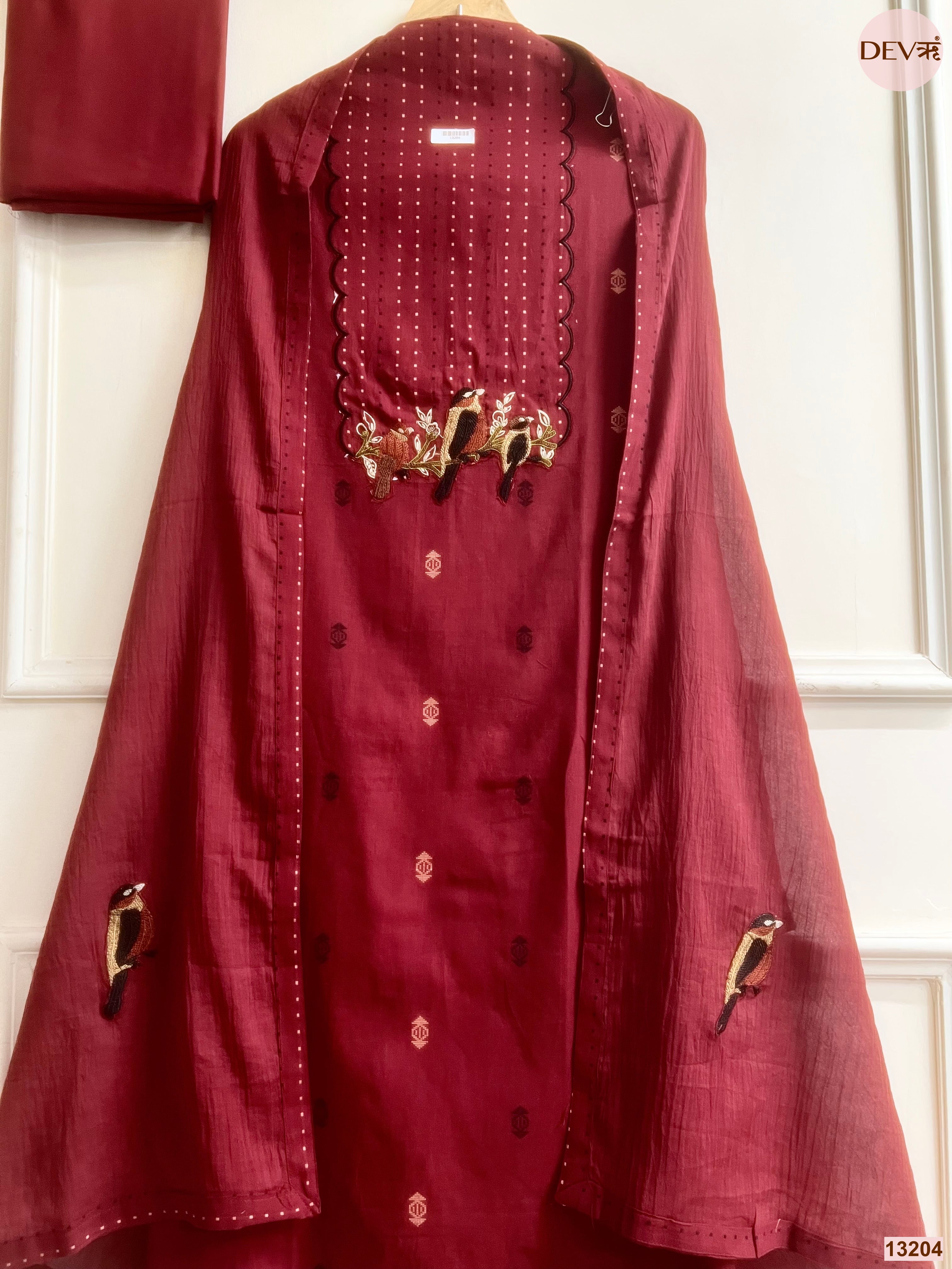 Maroon Embroidered Unstitched 3-Piece Suit (Devri – D.No 13204)