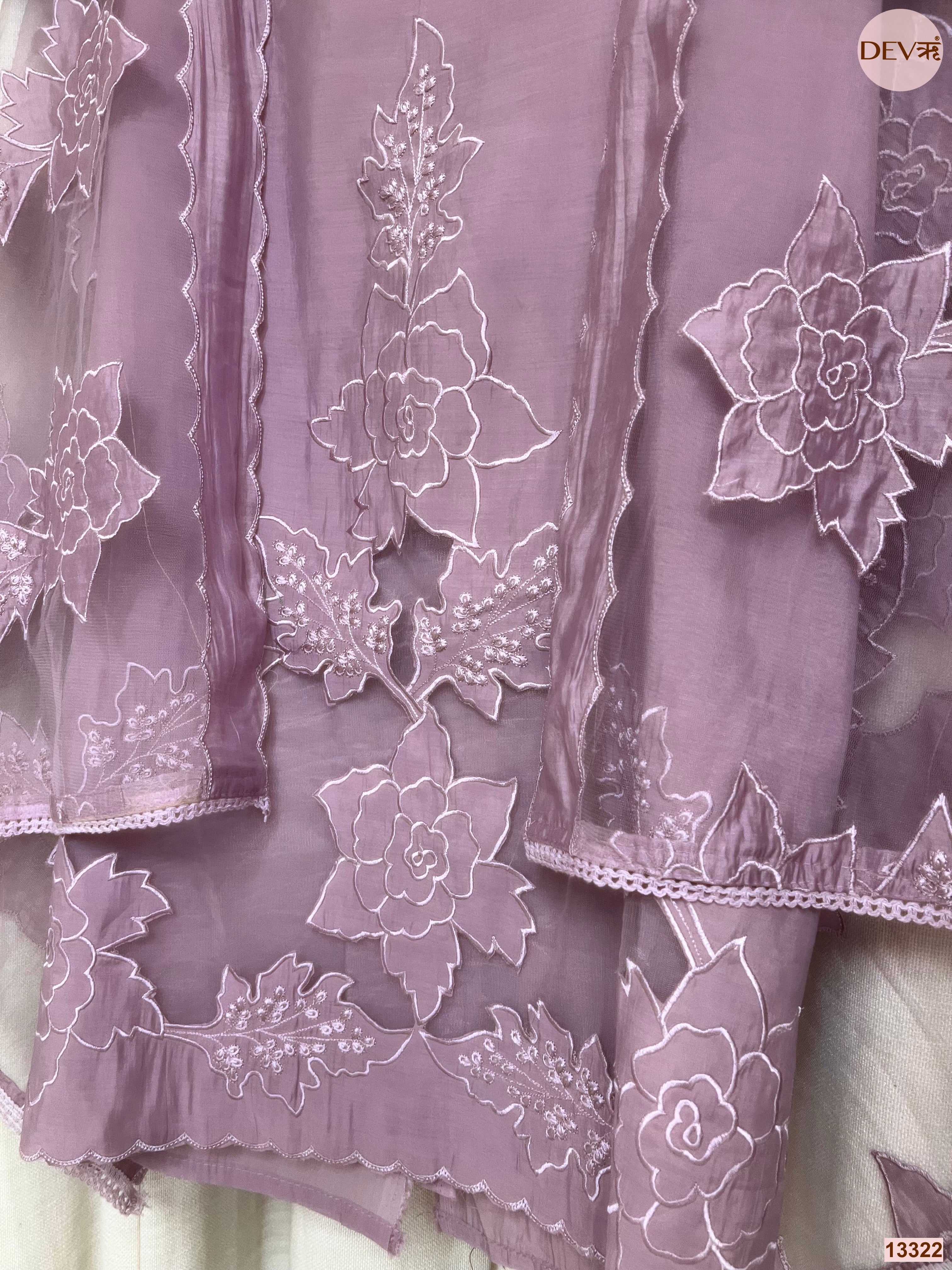 Purple Mul Chanderi Embroidered Unstitched 3-Piece Suit (Devri – D.No 13322)