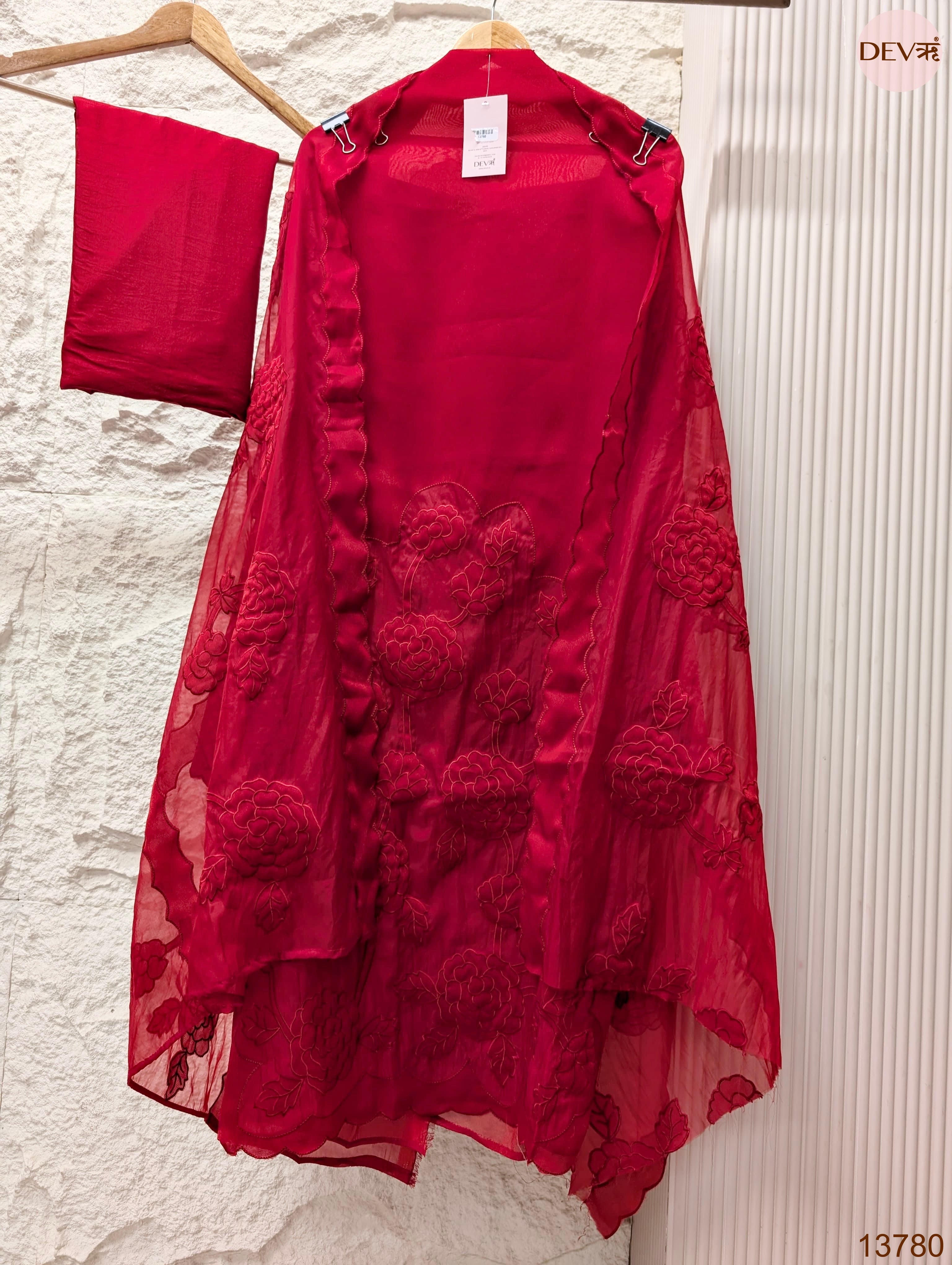 Pink Tissue Silk Blend Embroidered Unstitched 3-Piece Suit (Devri – D.No 13780)