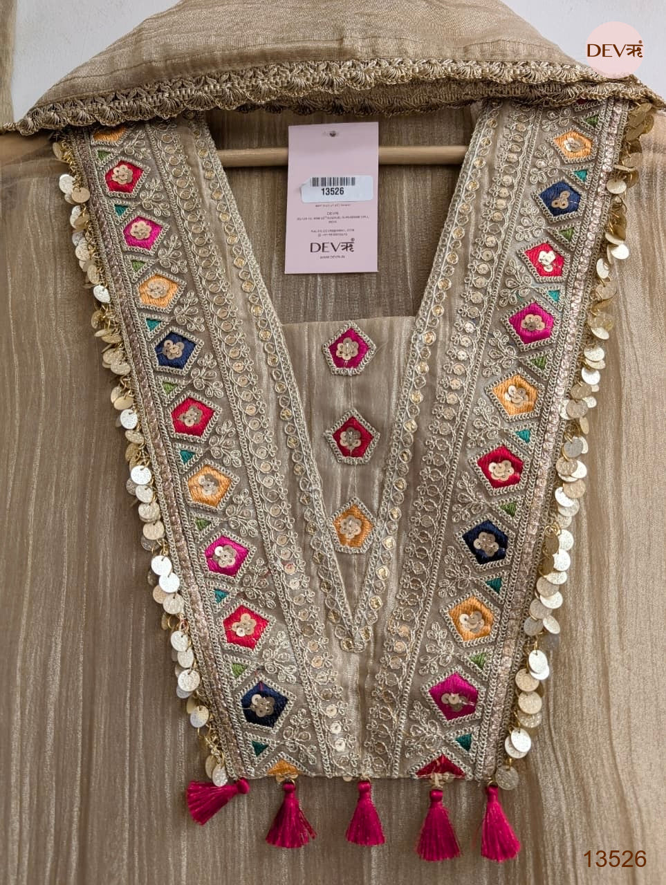 Beige Tissue Crush silk Embroidered Unstitched 3-Piece Suit (Devri – D.No 13526)