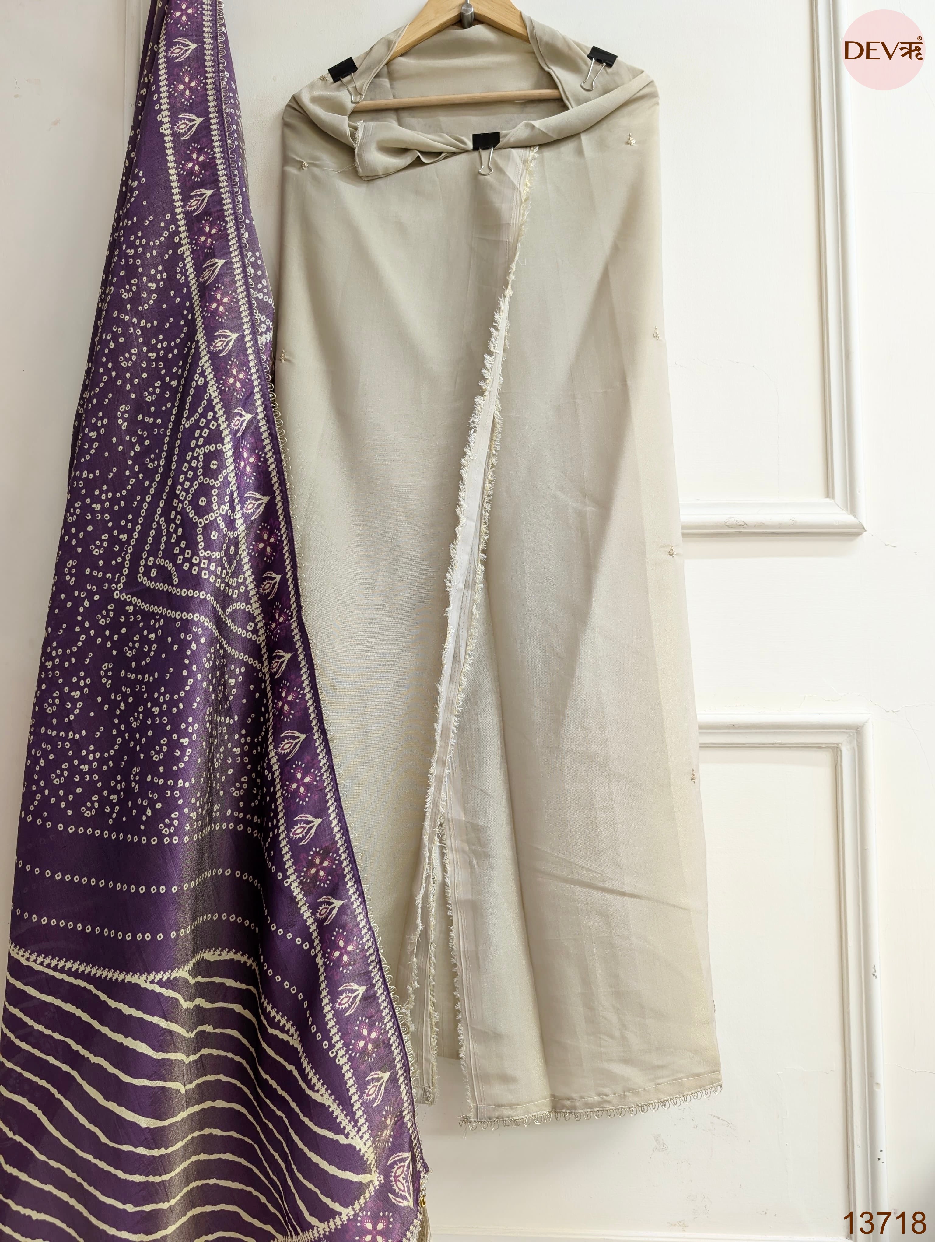 Beige Tissue Silk Embroidered Unstitched 3-Piece Suit (Devri – D.No 13718)