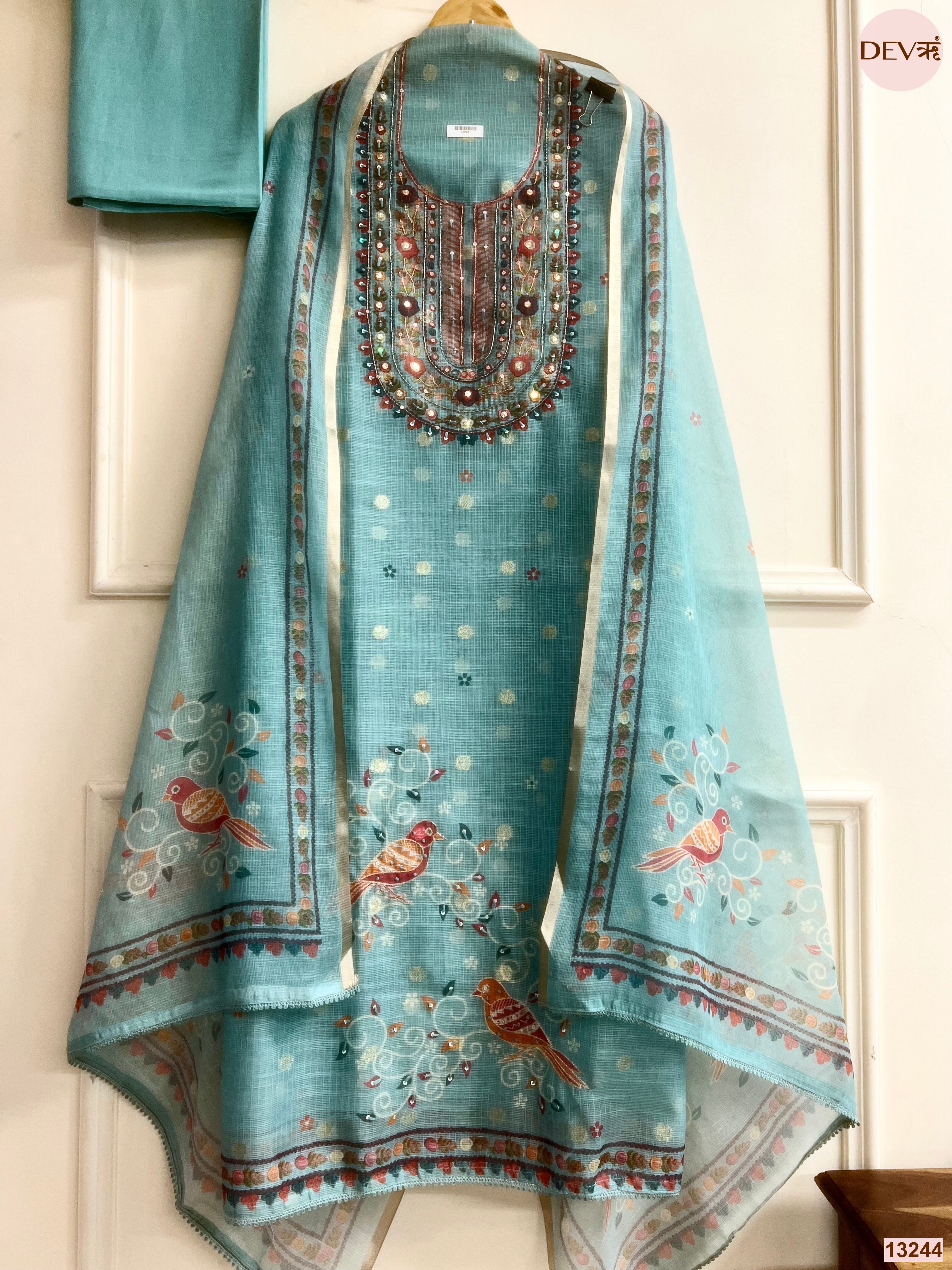 Blue Kota Printed Unstitched 3-Piece Suit (Devri – D.No 13244)