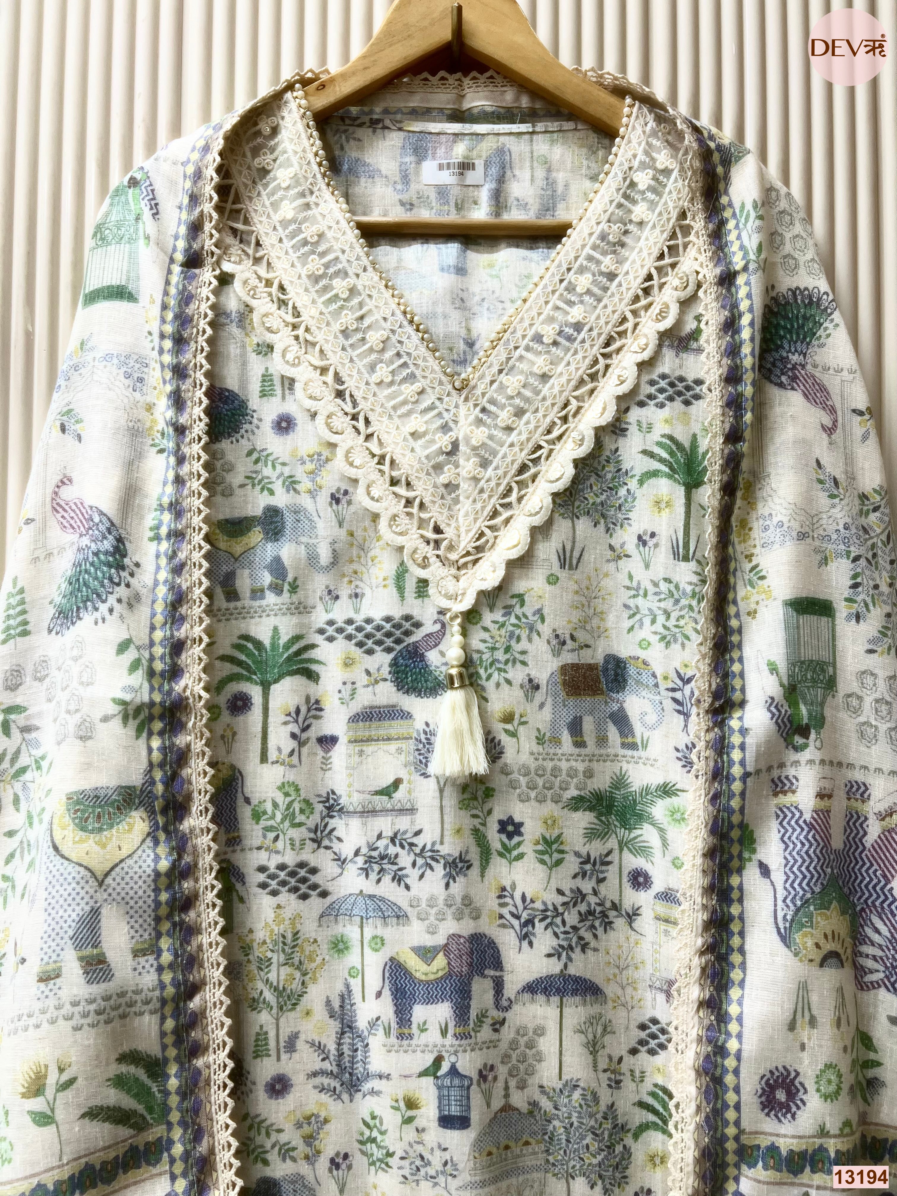 White Cotton Printed Unstitched 3-Piece Suit (Devri – D.No 13194)