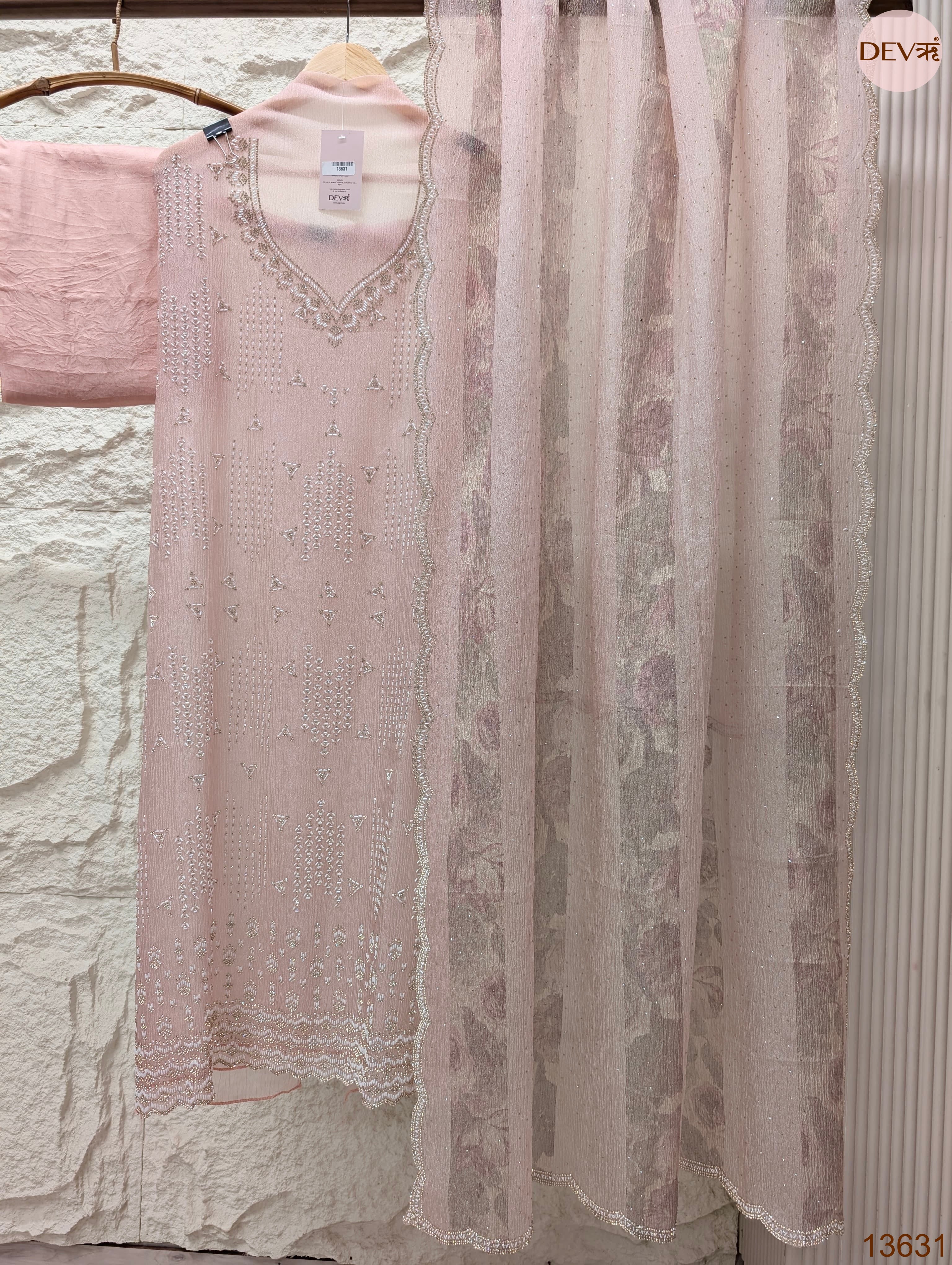 Pink Pure Crush Silk Embroidered Unstitched 3-Piece Suit (Devri – D.No 13631)