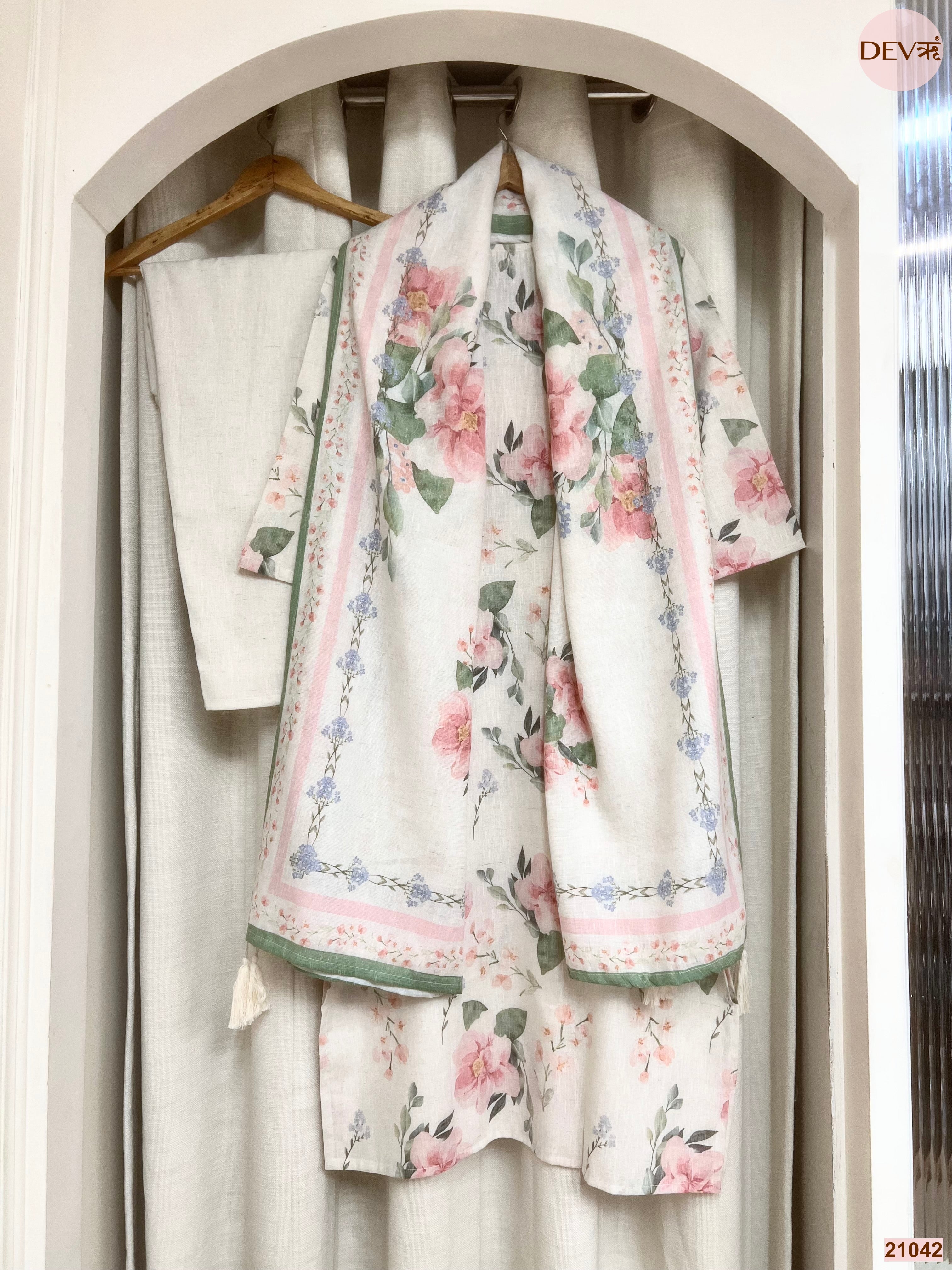 Gulnaar Pure Cotton Printed Off White 3-Piece Set (Devri – D.No 21042)