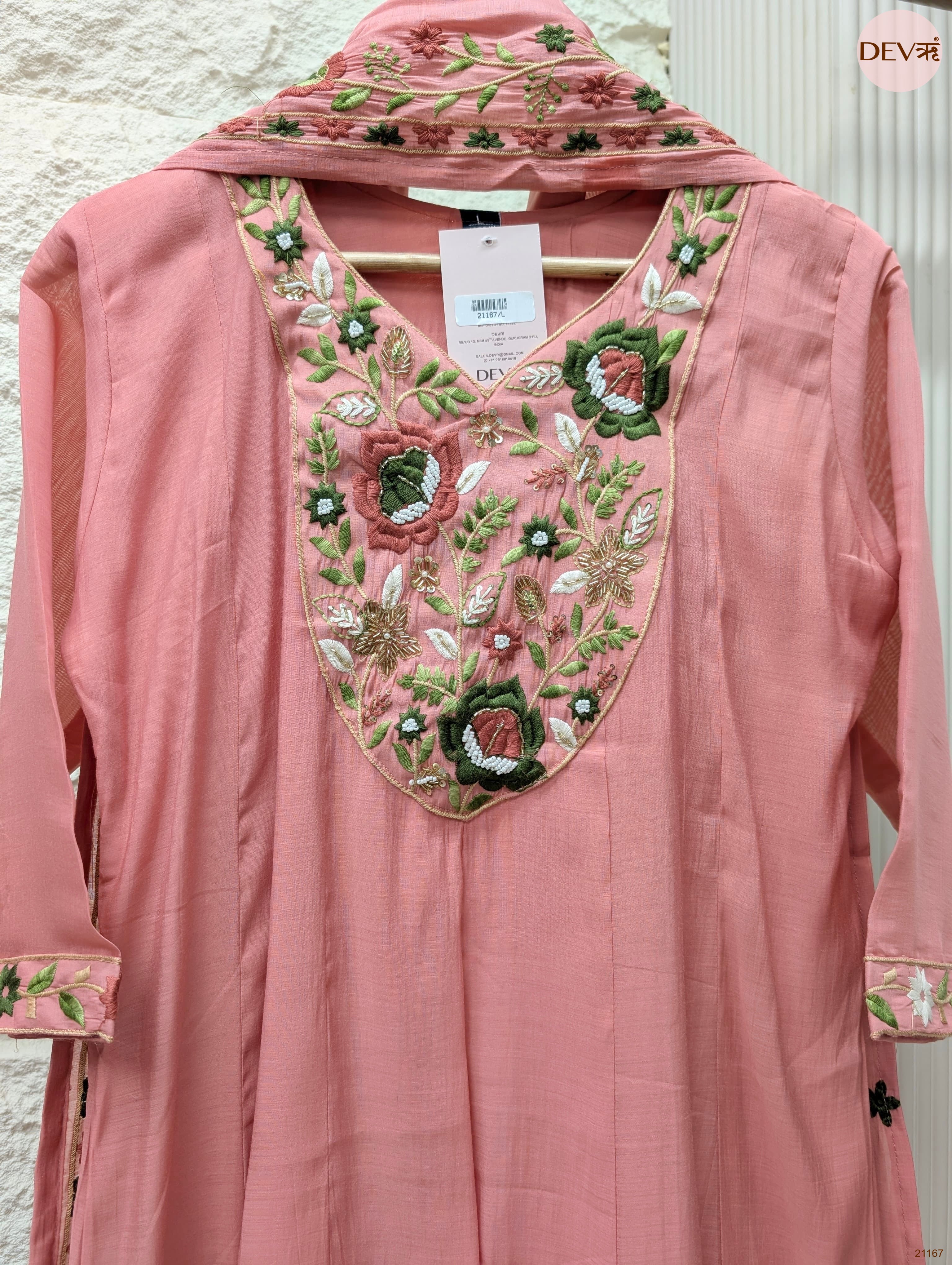 Gulnaar Mul Chanderi Embroidered Pink 3-Piece Set (Devri – D.No 21167)