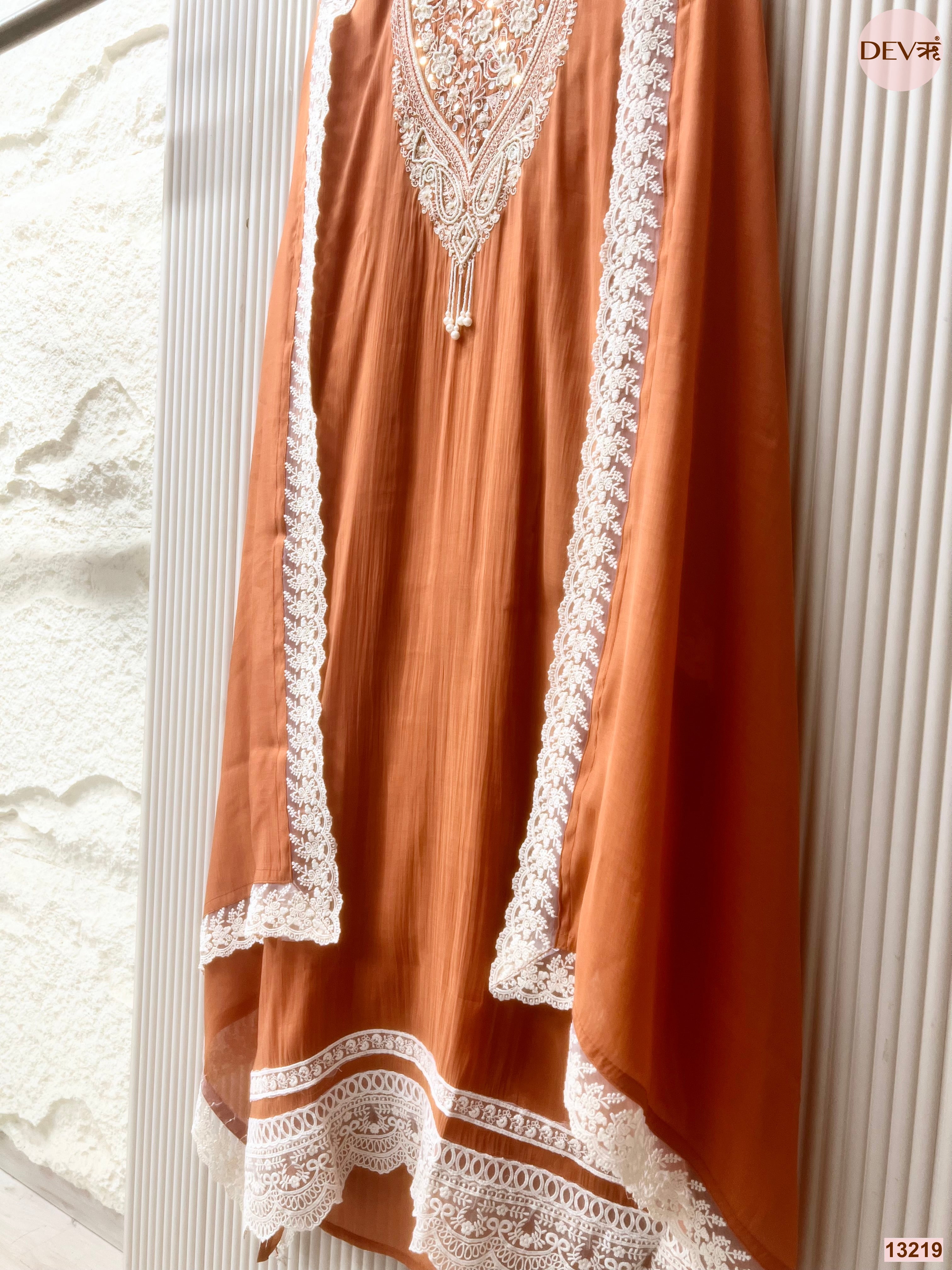 Rust Mul Cotton Embroidered Unstitched 3-Piece Suit (Devri – D.No 13219)