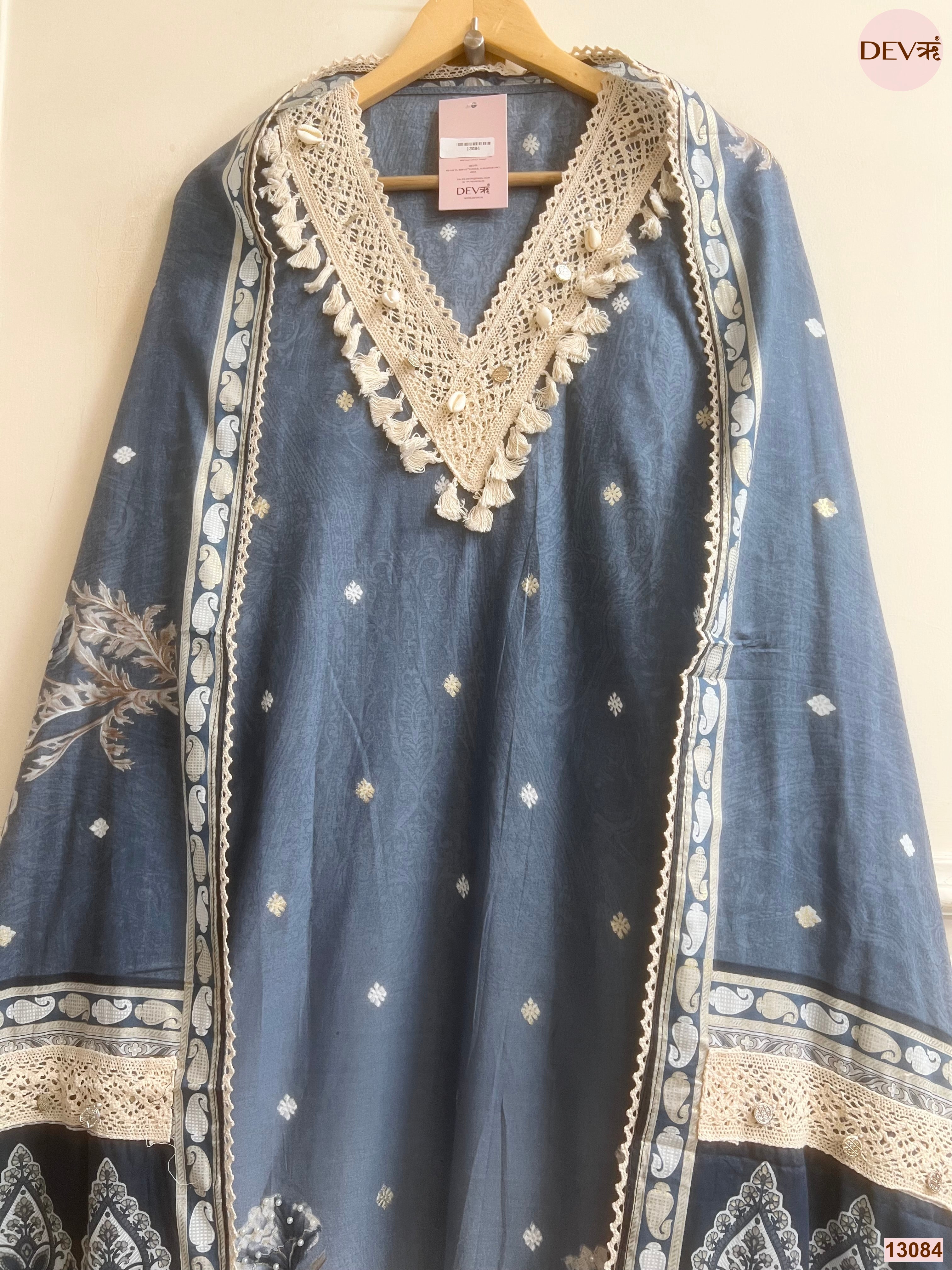 Blue Cotton Printed Unstitched 3-Piece Suit (Devri – D.No 13084)