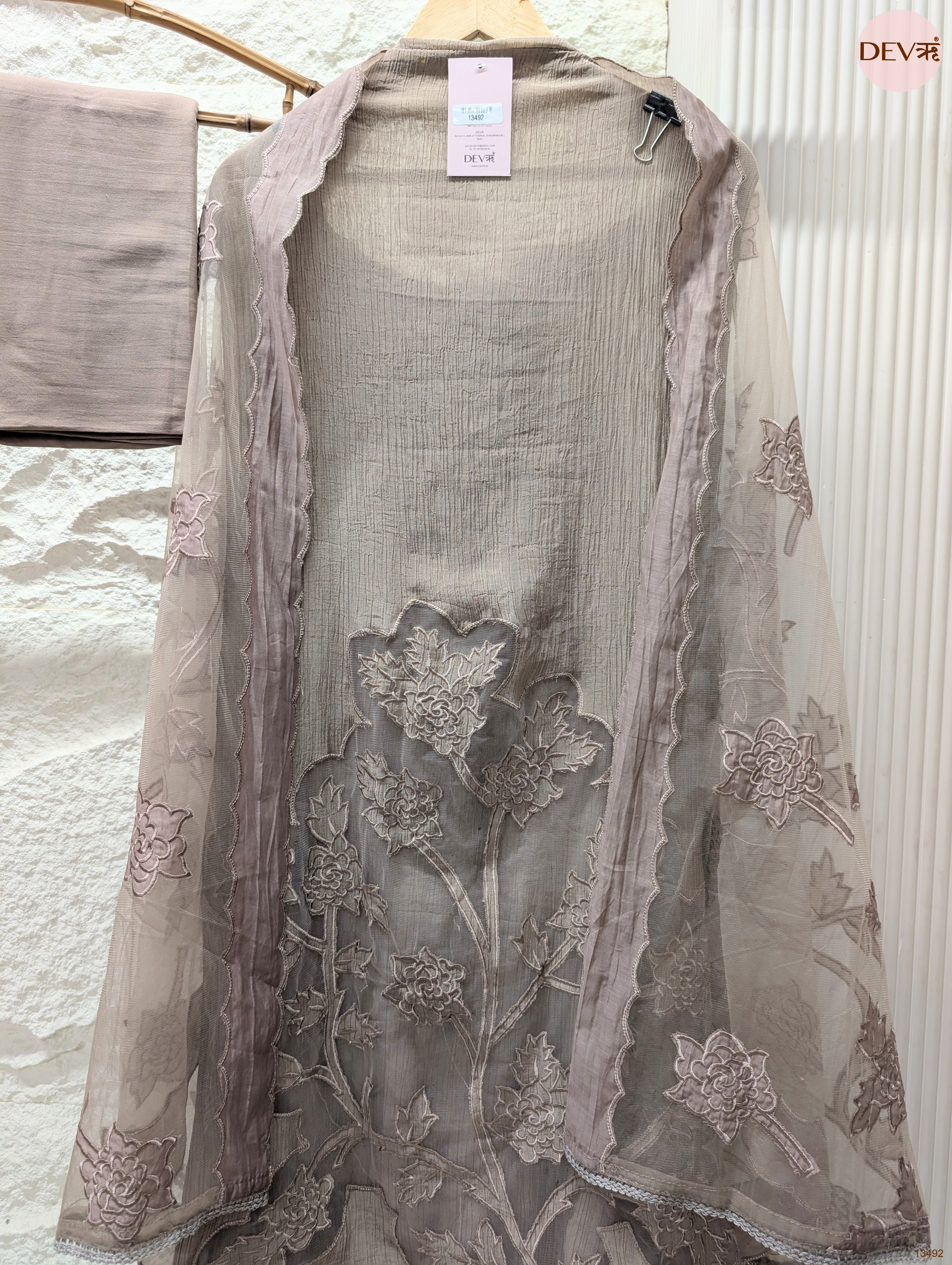 Grey Mul Crush Embroidered Unstitched 3-Piece Suit (Devri – D.No 13492)