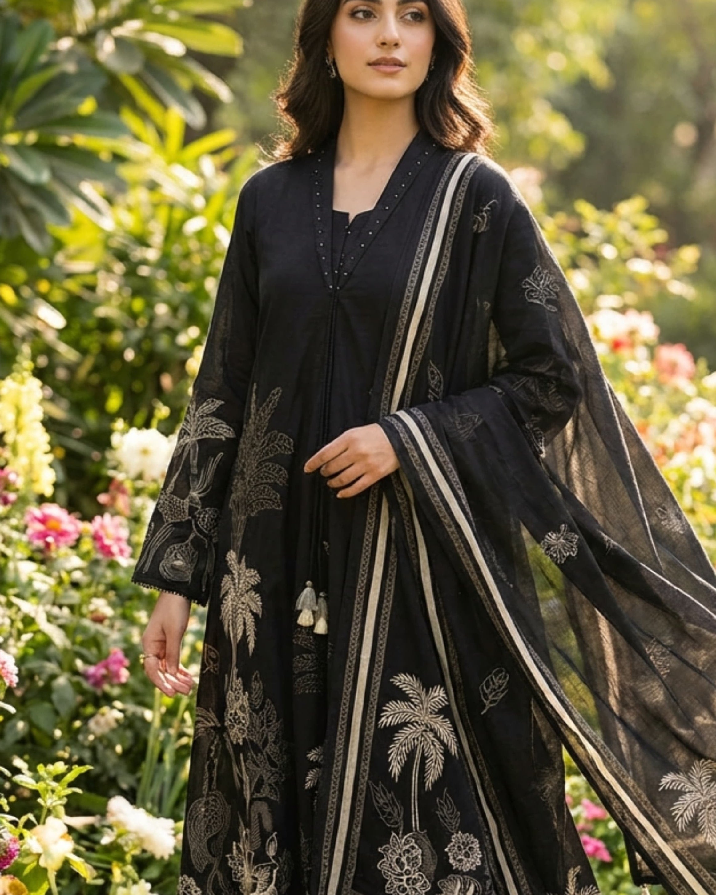 Meher Pure Cotton Printed Black 3-Piece Set (Devri – D.No 20068)