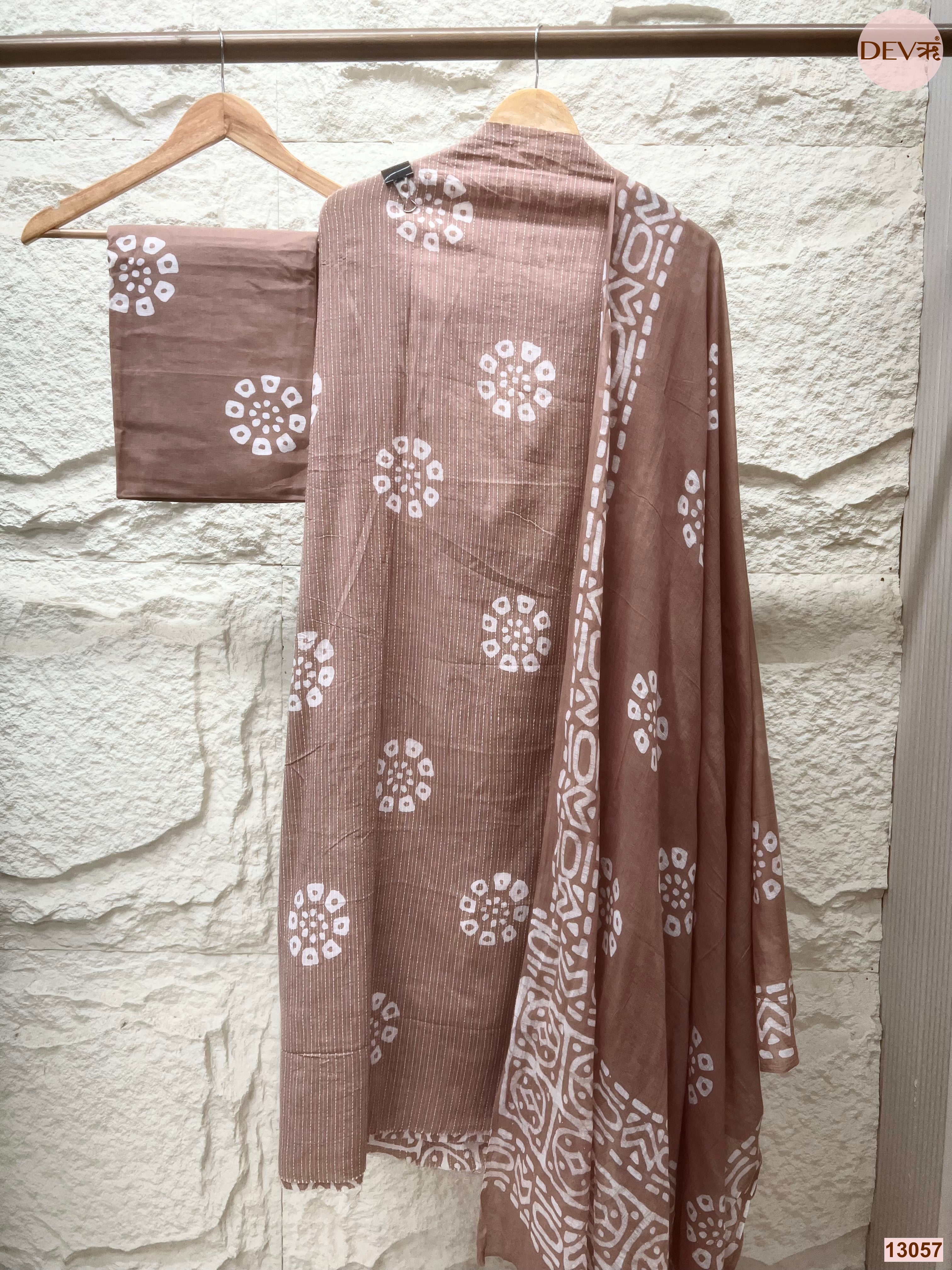 Brown Cotton Printed Unstitched 3-Piece Suit (Devri – D.No 13057)
