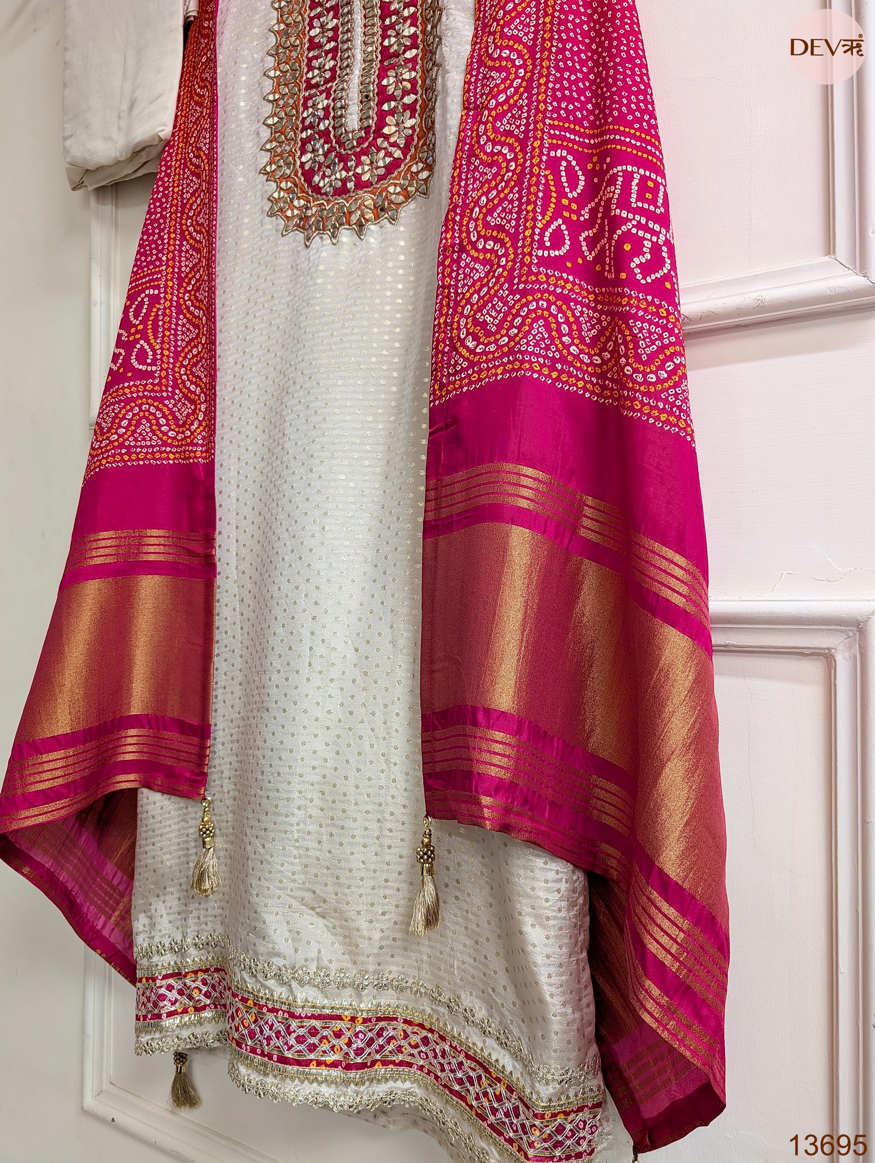 Off White Tissue Silk Embroidered Unstitched 3-Piece Suit (Devri – D.No 13695)