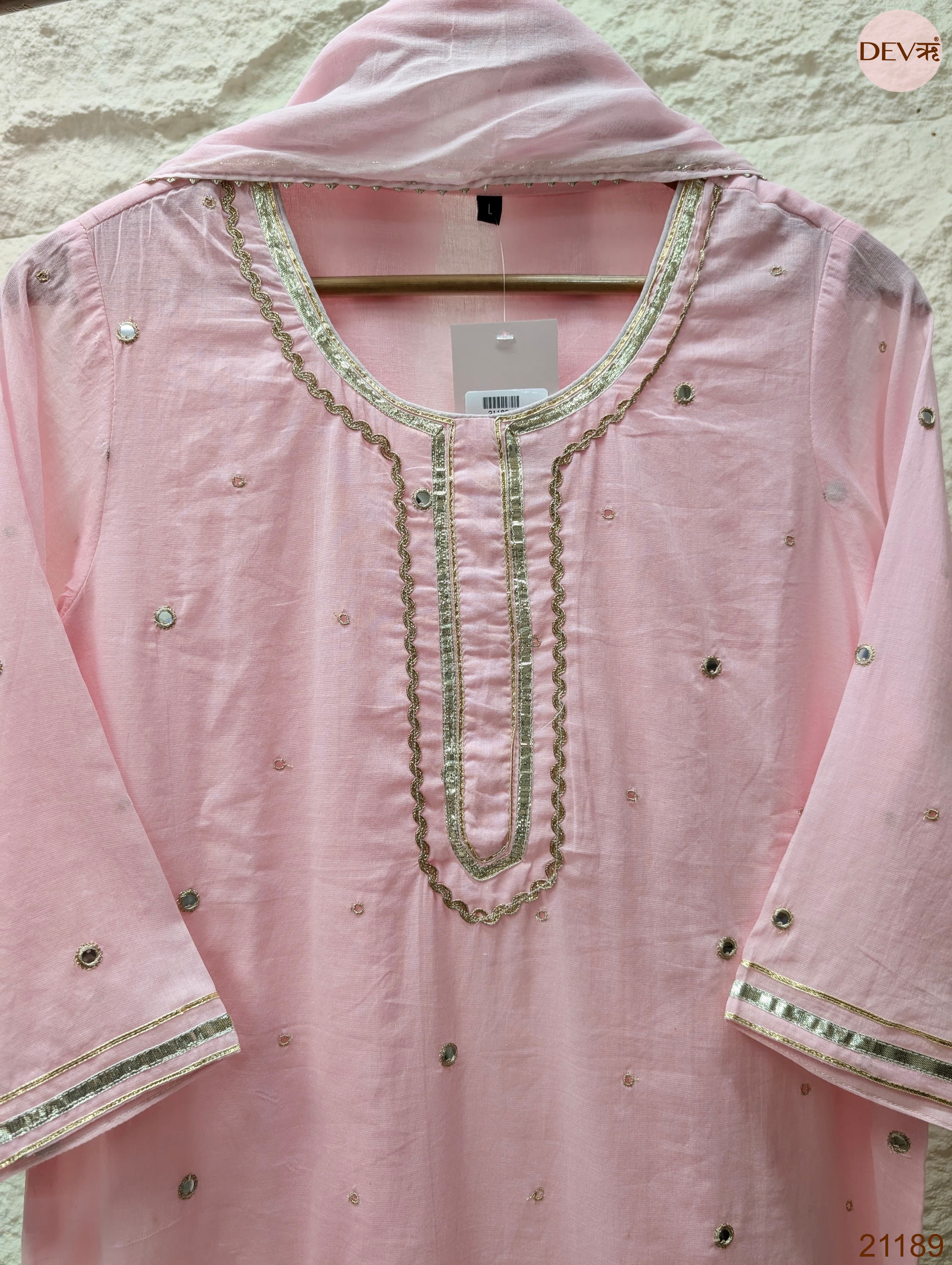 Gulnaar Pure mul cotton Embroidered Pink 3-Piece Set (Devri – D.No 21189)