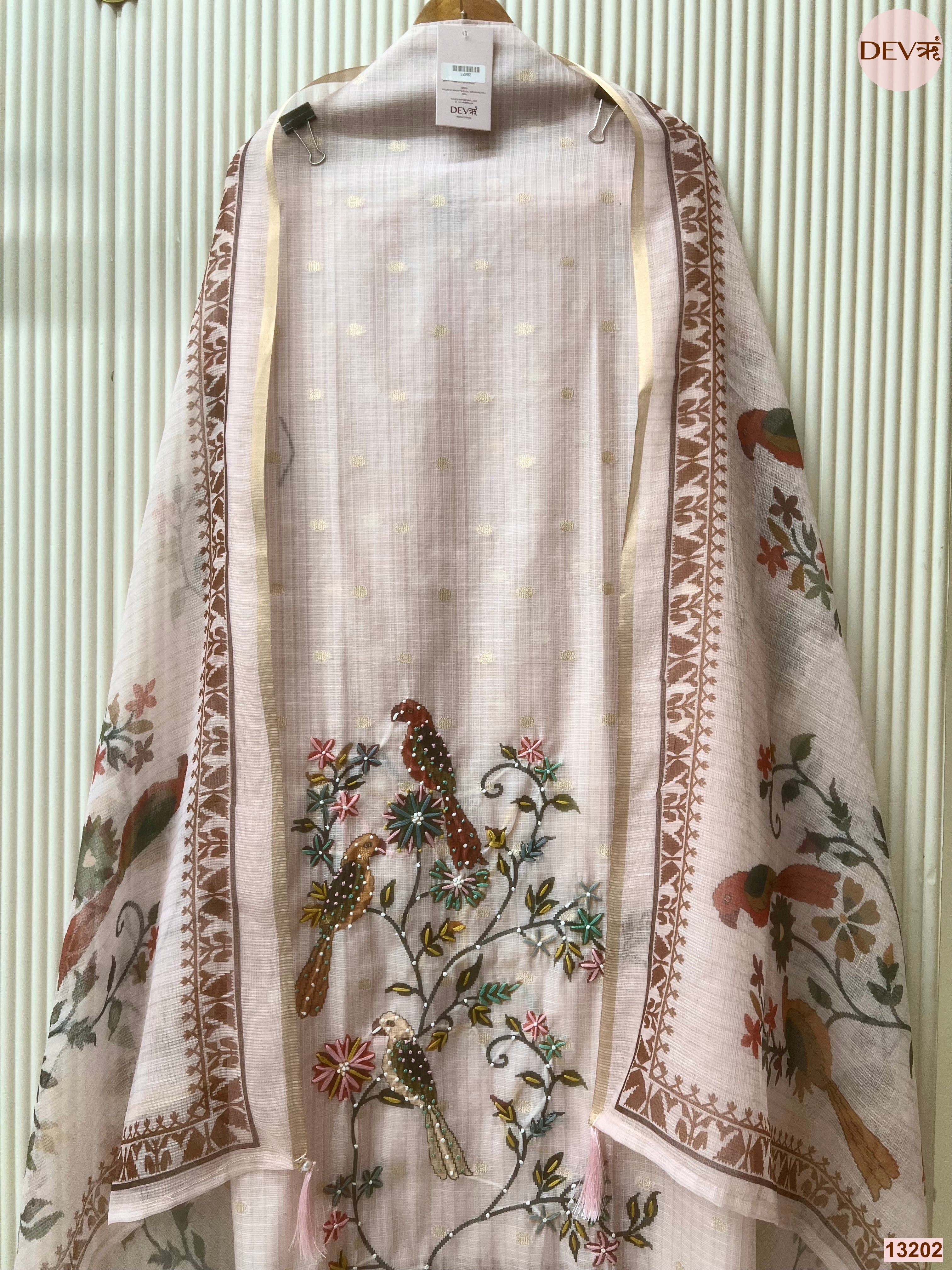 Pink Kota Embroidered Unstitched 3-Piece Suit (Devri – D.No 13202)