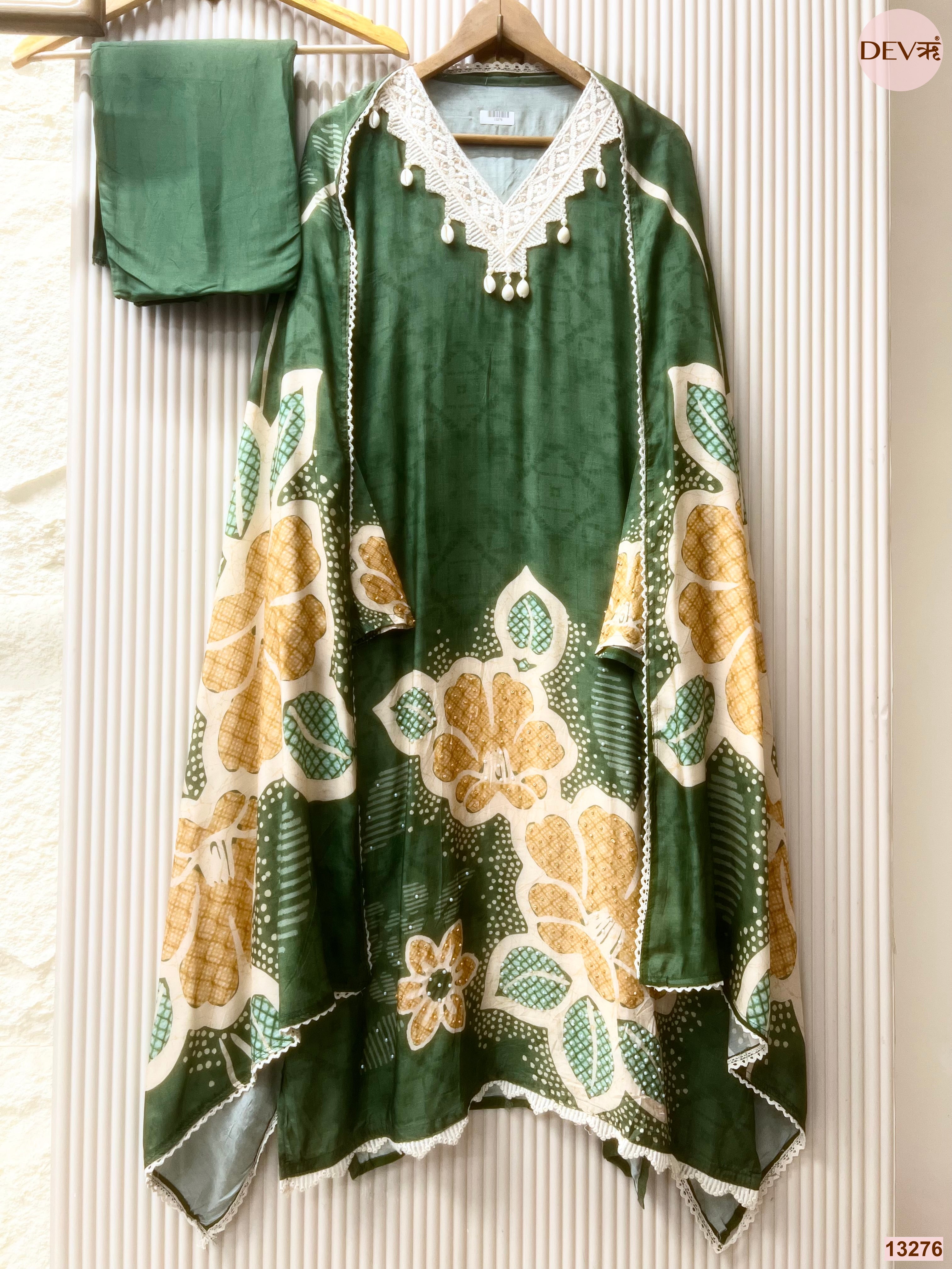 Green Muslin Printed Unstitched 3-Piece Suit (Devri – D.No 13276)
