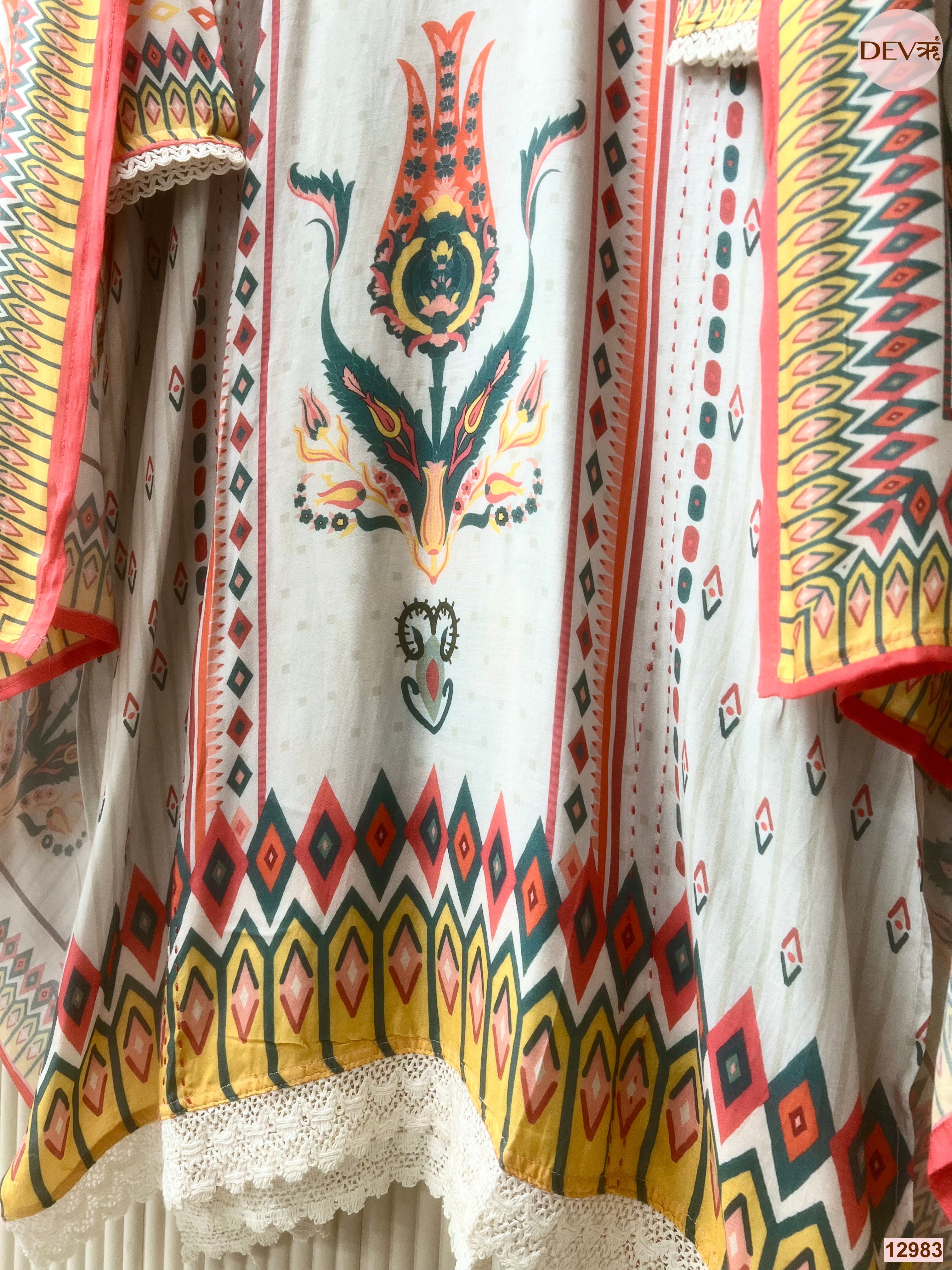 Off White Muslin Printed Unstitched 3-Piece Suit (Devri – D.No 12983)