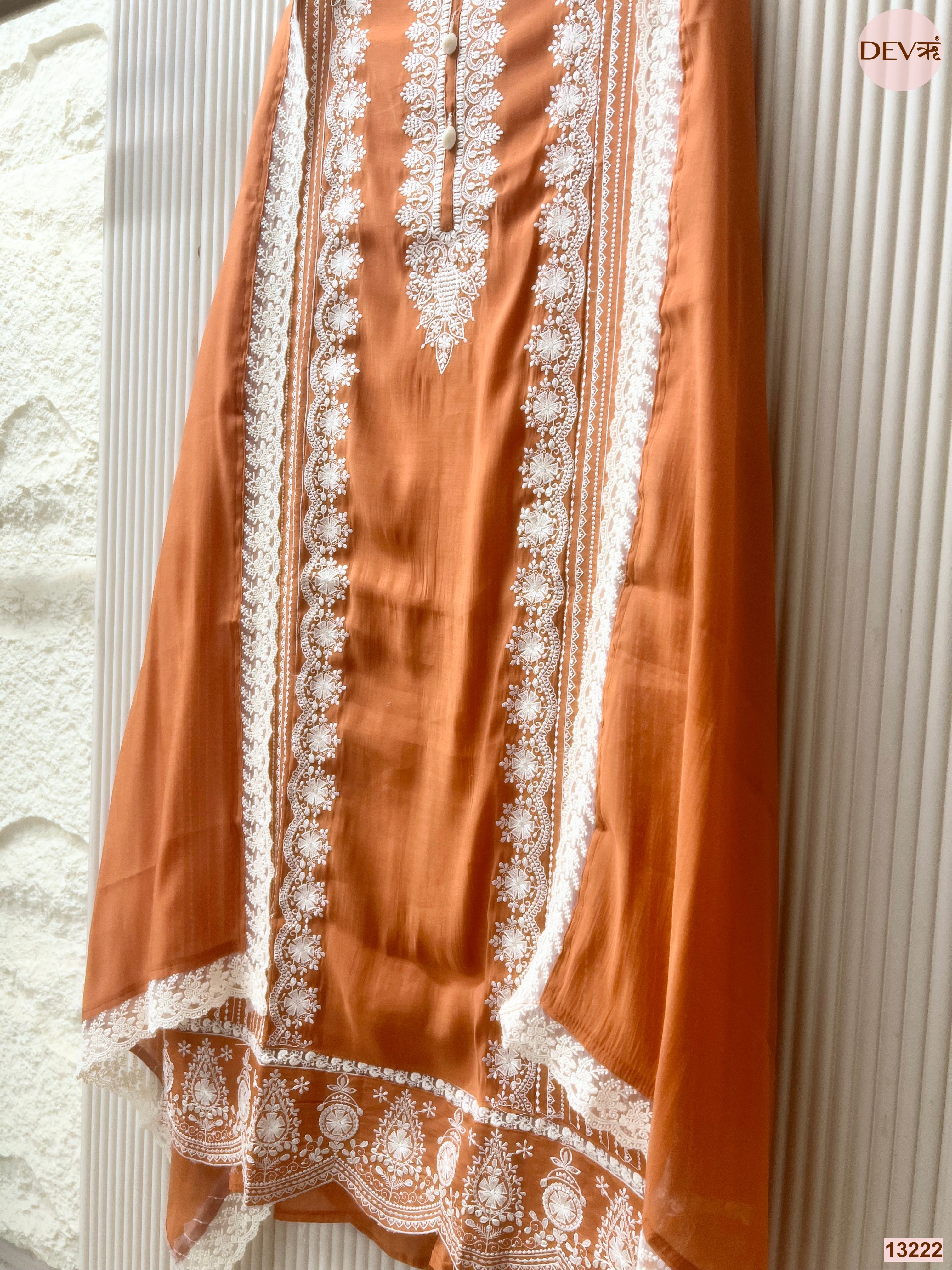 Rust Mul Cotton Embroidered Unstitched 3-Piece Suit (Devri – D.No 13222)