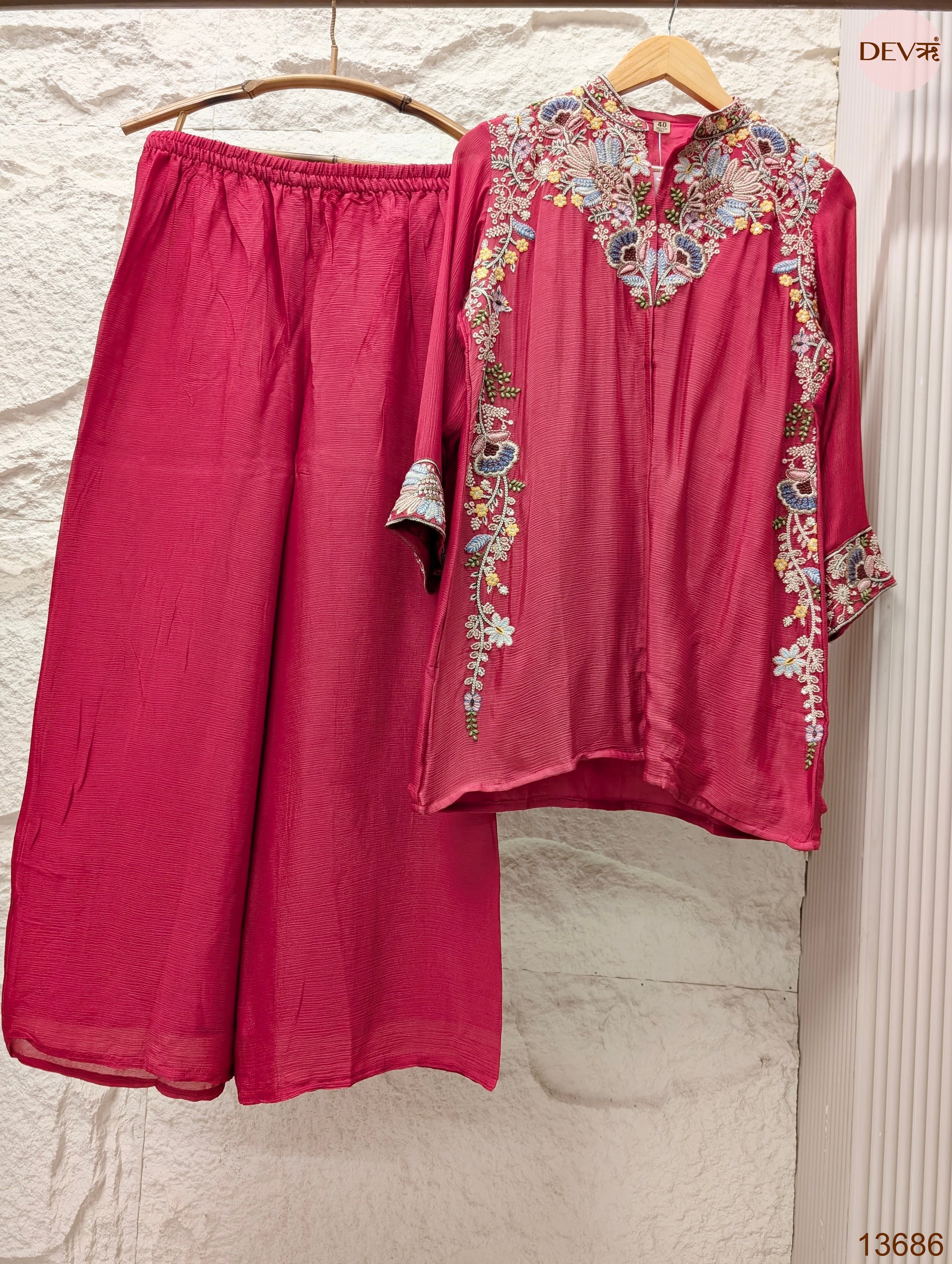 Gulnaar Pure chinon Embroidered Magenta 2-Piece Set (Devri – D.No 13686)