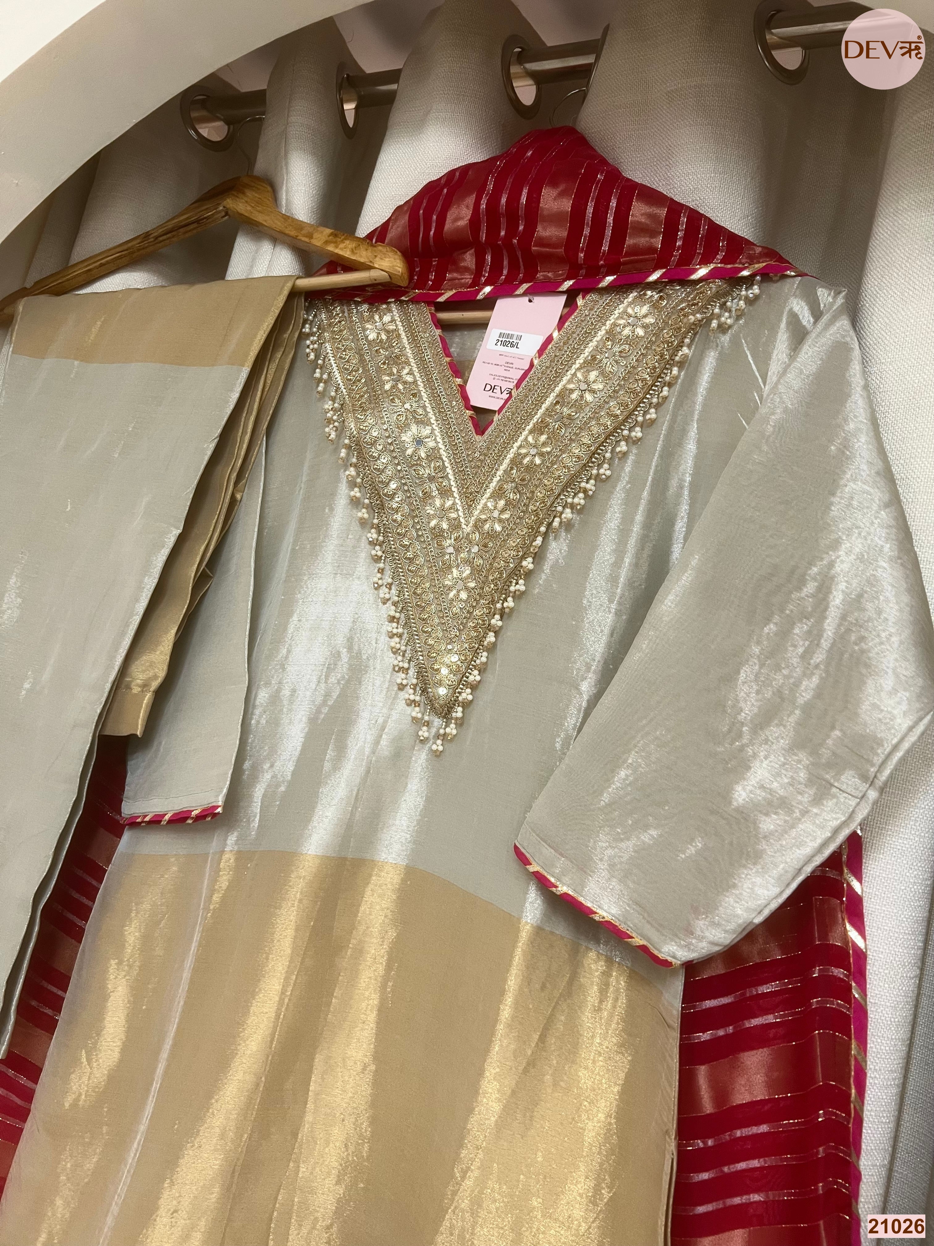 Gulnaar Tissue Silk Embroidered Ivory 3-Piece Set (Devri – D.No 21026)