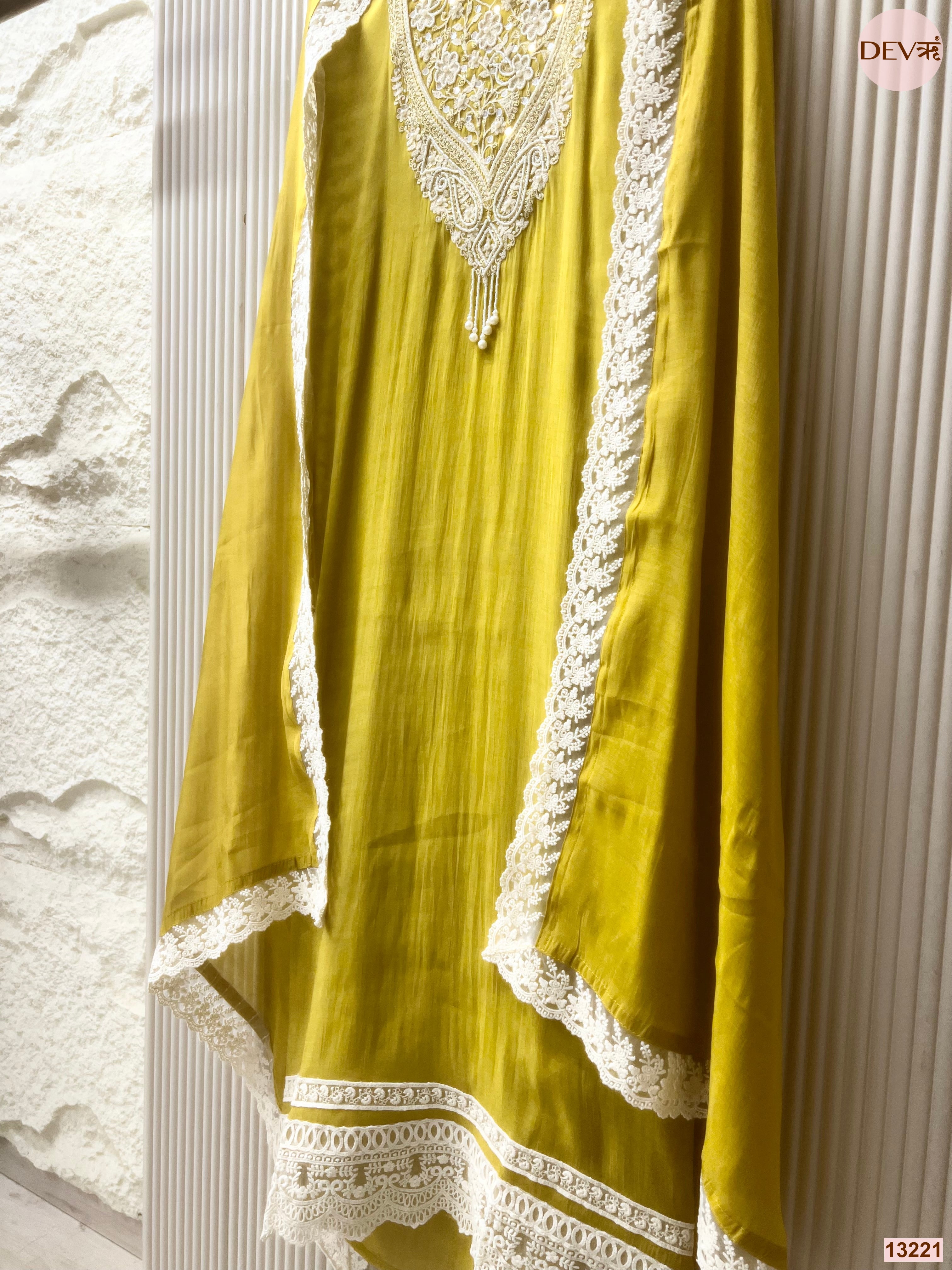 Mustard Mul Cotton Embroidered Unstitched 3-Piece Suit (Devri – D.No 13221)