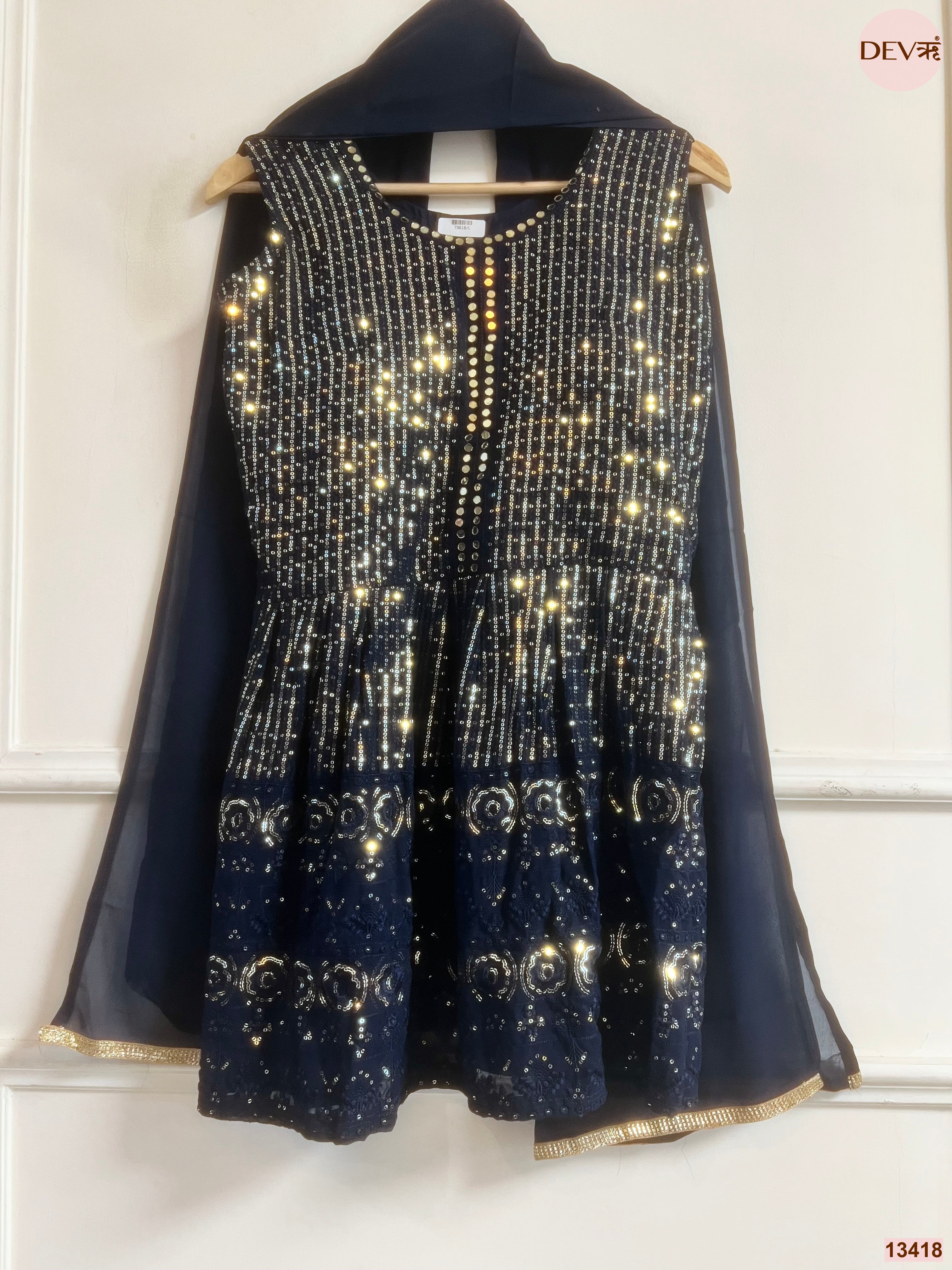 Meher Georgette Embroidered Navy Blue 3-Piece Set (Devri – D.No 13418)