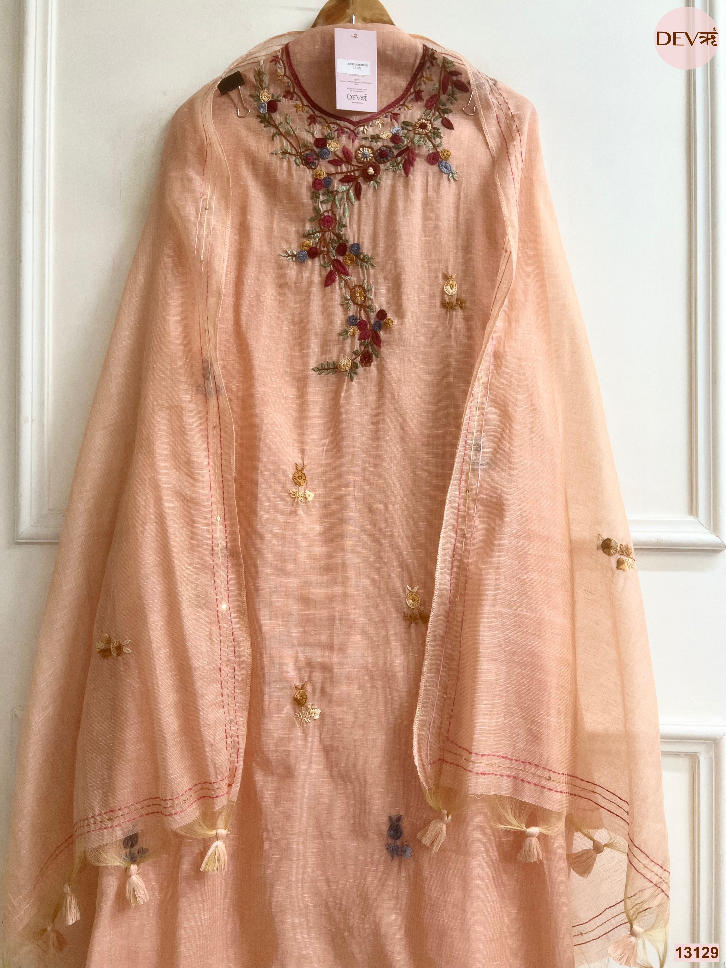 Peach Jamdani Cotton Embroidered Unstitched 3-Piece Suit (Devri – D.No 13129)