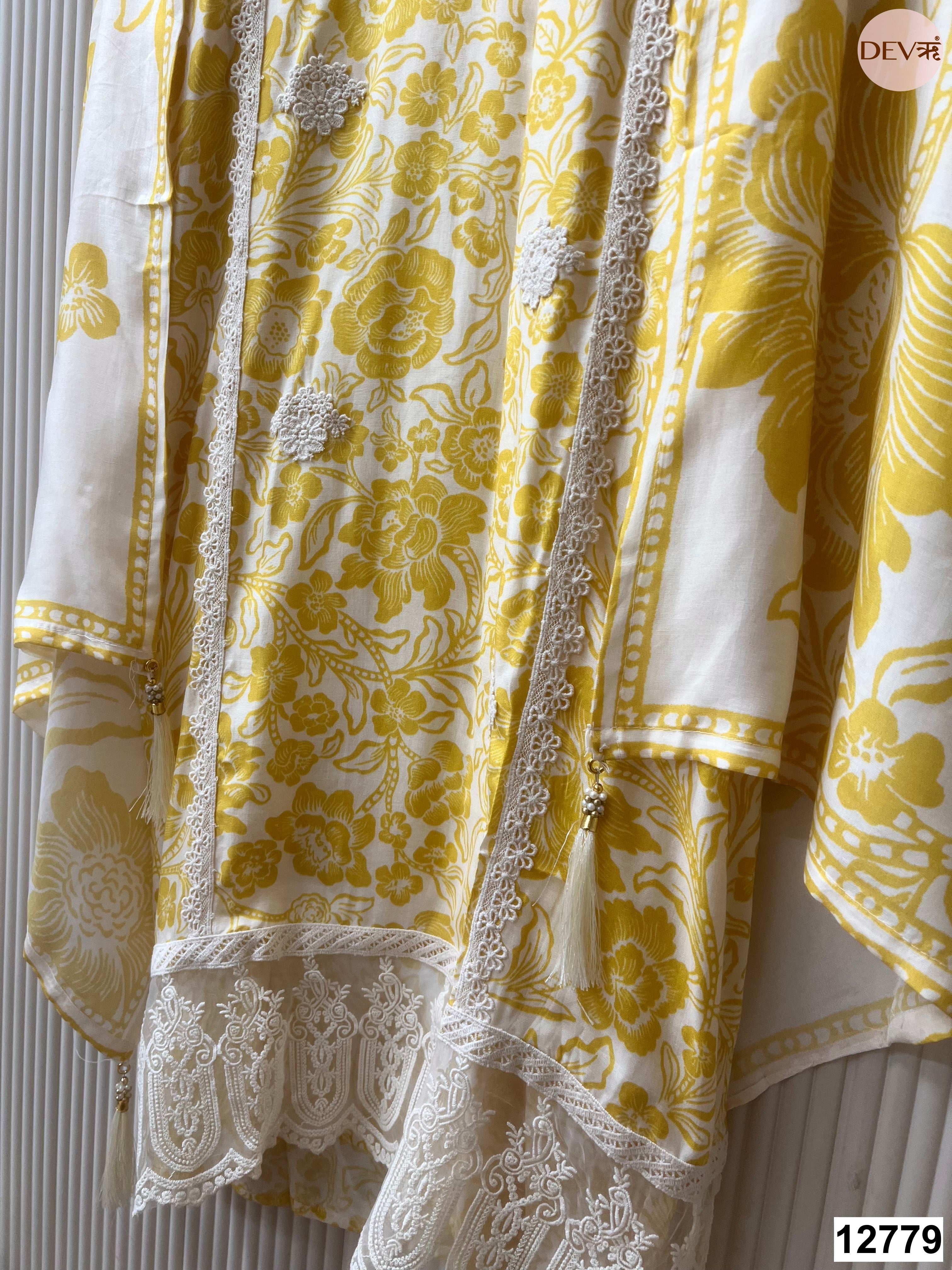 Yellow Muslin Printed Unstitched 3-Piece Suit (Devri – D.No 12779)
