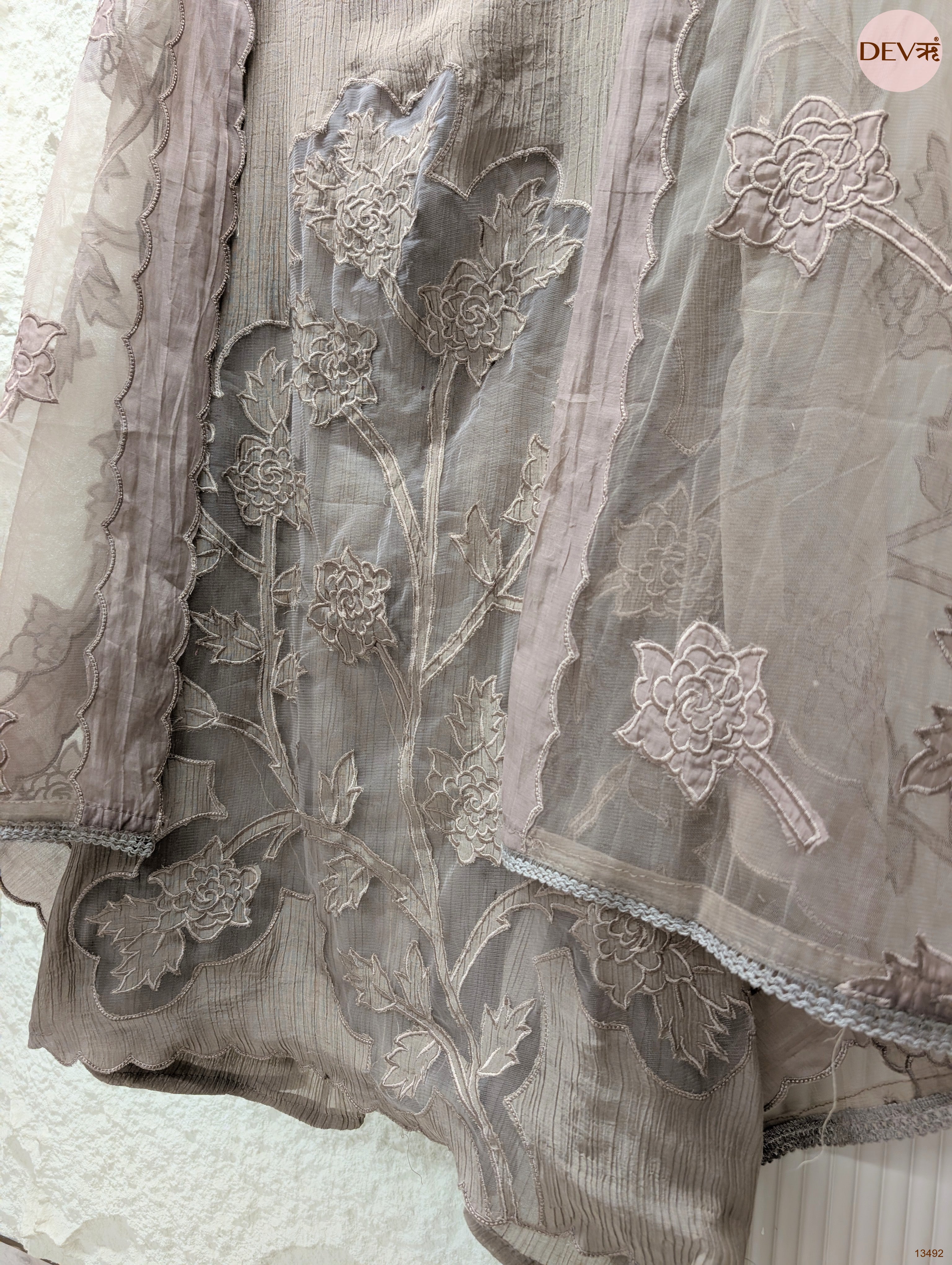 Grey Mul Crush Embroidered Unstitched 3-Piece Suit (Devri – D.No 13492)