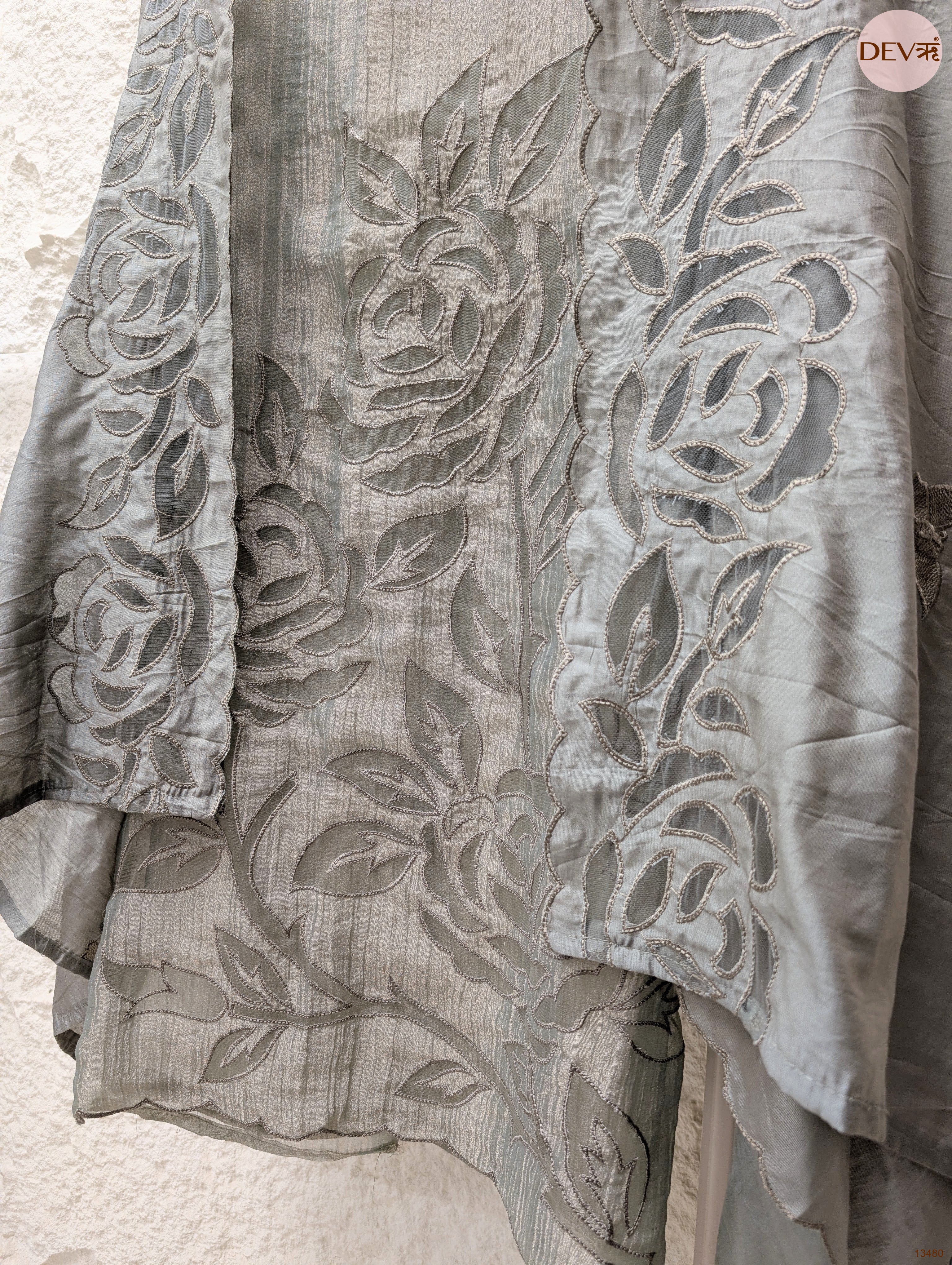 Grey Tissue Crush Silk Embroidered Unstitched 3-Piece Suit (Devri – D.No 13480)