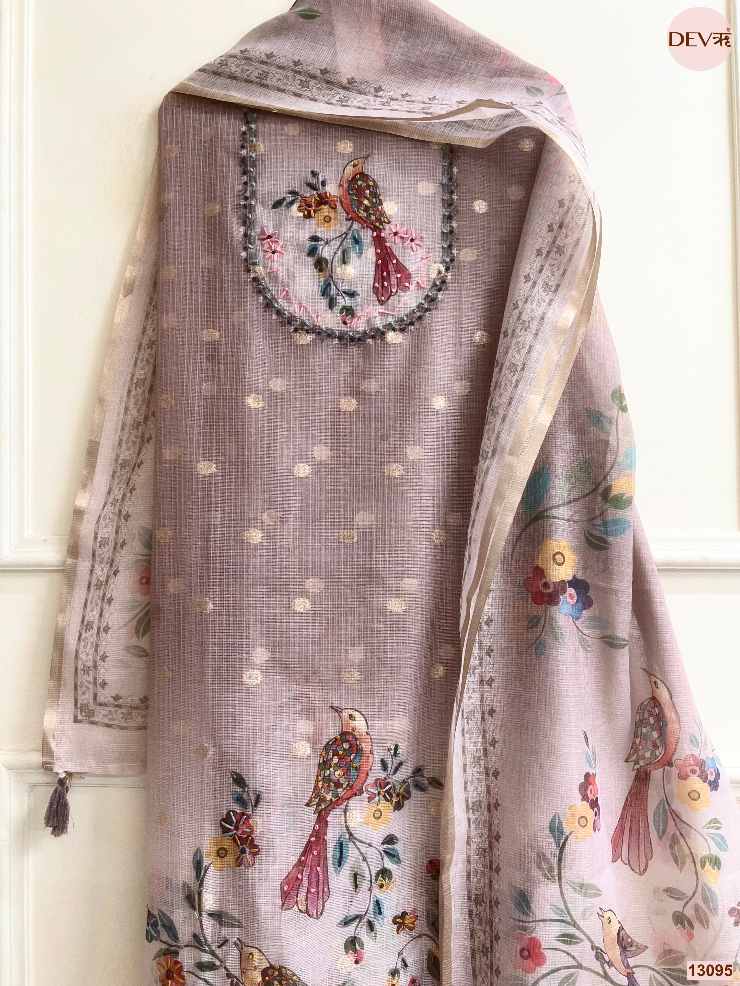 Mauve Kota Printed Unstitched 3-Piece Suit (Devri – D.No 13095)