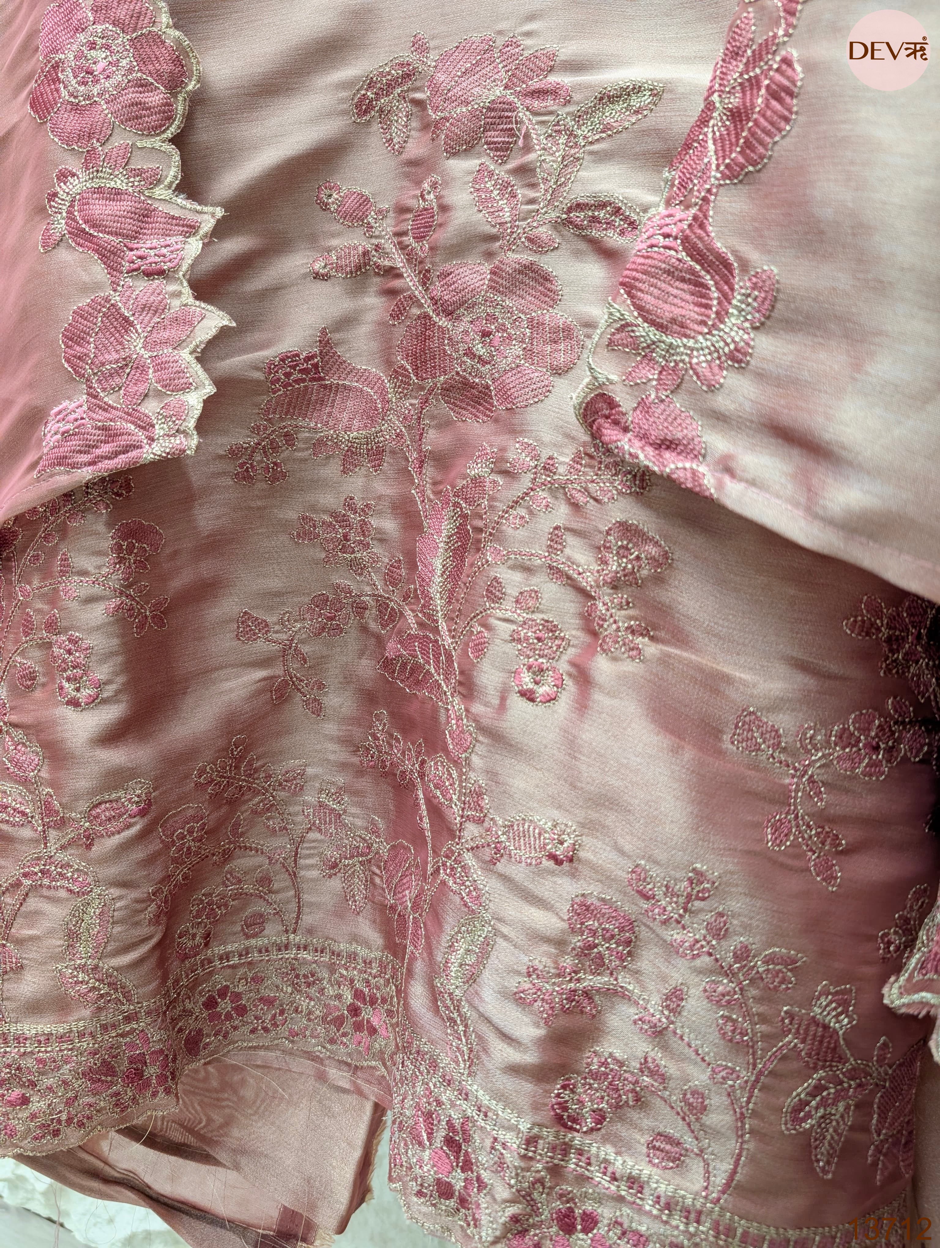 Pink Silk Blend Embroidered Unstitched 3-Piece Suit (Devri – D.No 13712)
