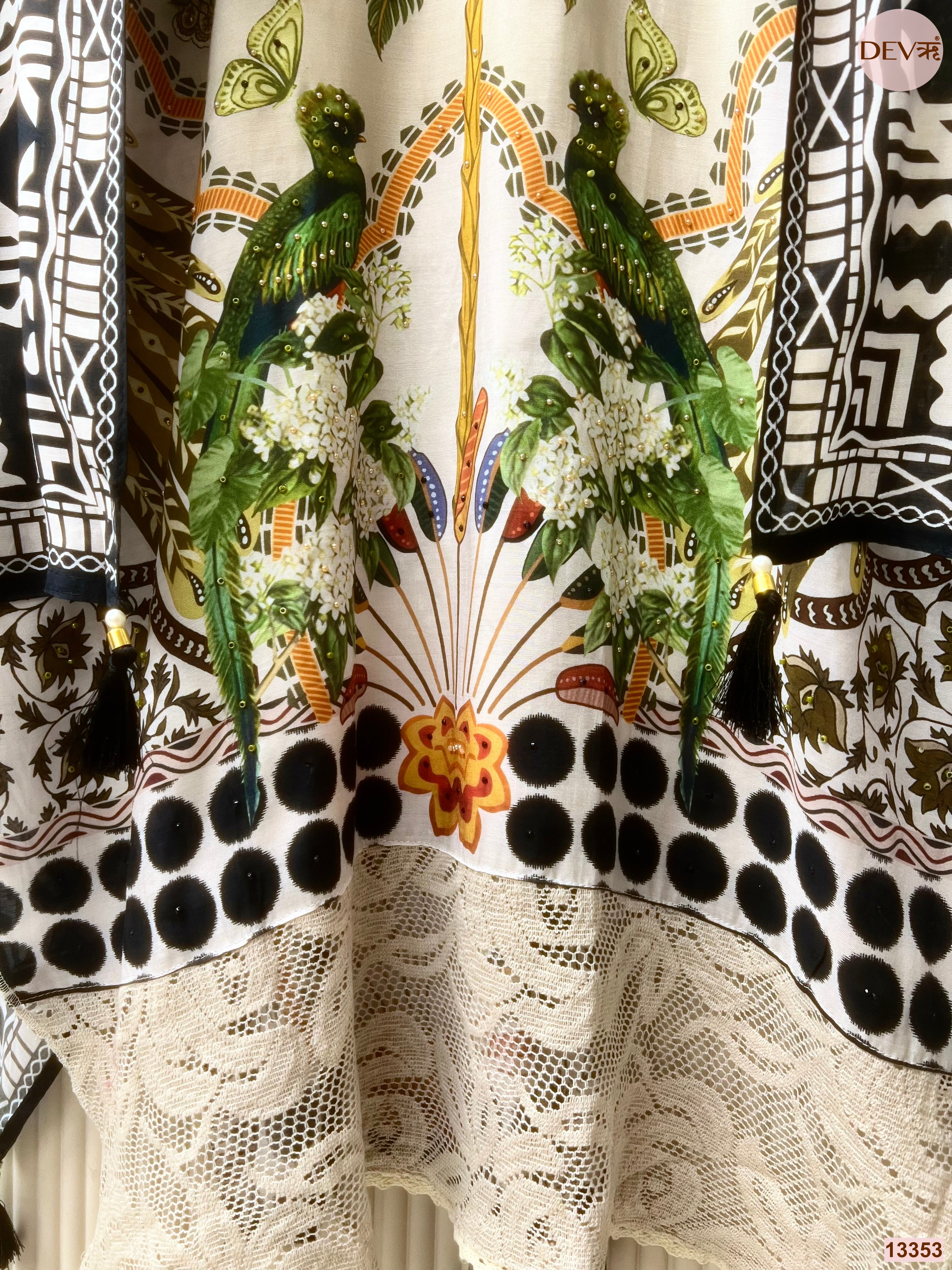 White Muslin Printed Unstitched 3-Piece Suit (Devri – D.No 13353)