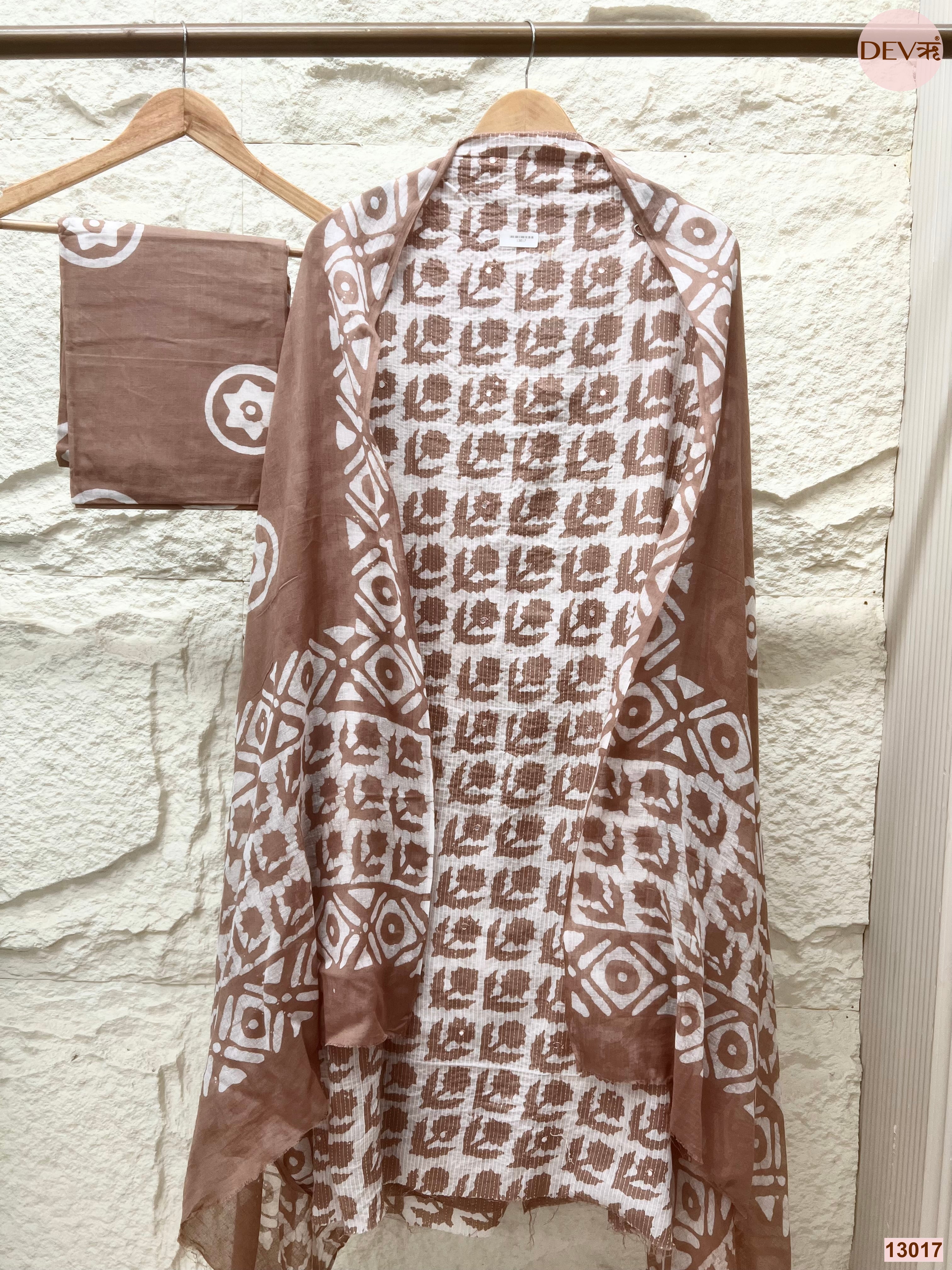 Brown Cotton Printed Unstitched 3-Piece Suit (Devri – D.No 13017)